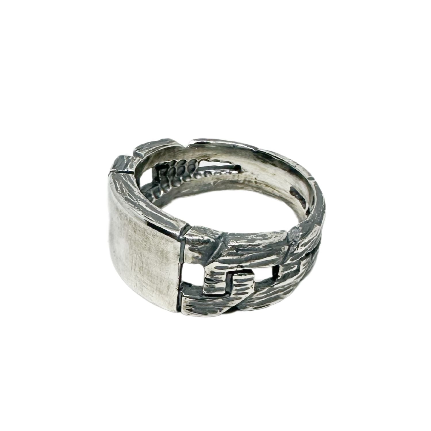 Sterling silver 925 men's Chain & Plate Ring with solid chain-link signet design, 10.58mm wide, handmade in Cornwall - Tg-Jewellery By Tamara Gervasio