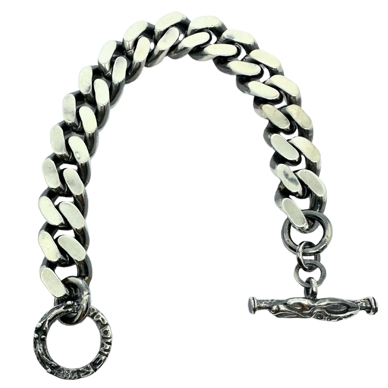 Full view of chunky men's curb chain bracelet, 24.5cm, oxidised and high polish contrast - Tg-Jewellery By Tamara Gervasio