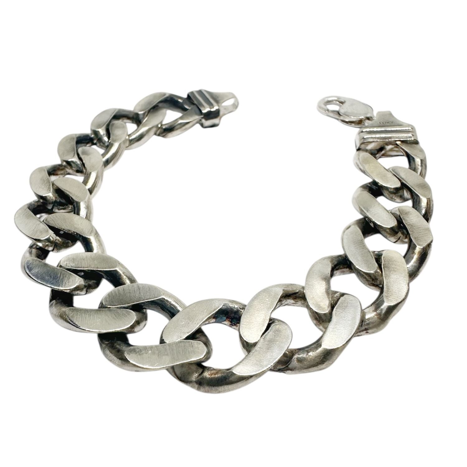 Men's heavy sterling silver curb bracelet 17.2mm, full length view — TG-Jewellery