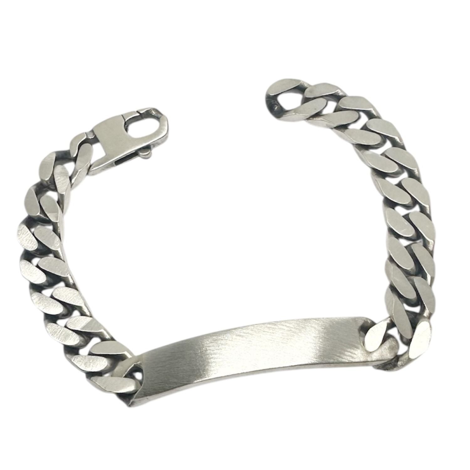 Men's one-of-a-kind ID bracelet in recycled sterling silver 925, curb chain with ID plate, handmade in Cornwall by TG-Jewellery