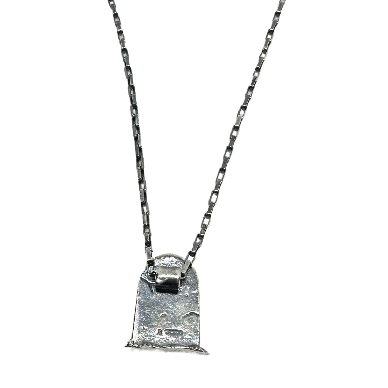 Skull and skeleton detail back side on handmade silver necklace, TG-Jewellery Cornwall