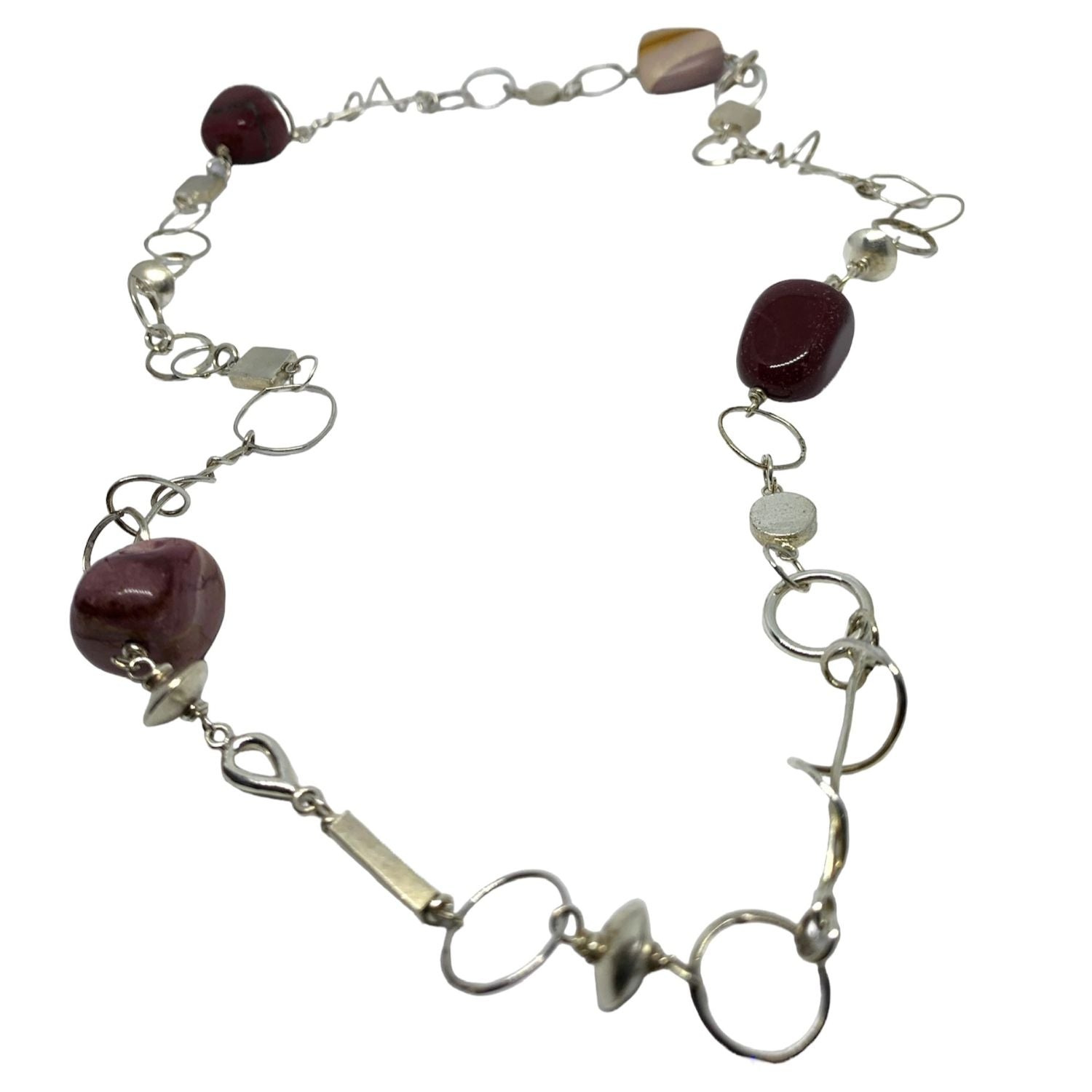 Mookaite Jasper and recycled sterling silver 925 geometric link necklace, one of a kind, handmade in Cornwall- Tg-Jewellery By Tamara Gervasio