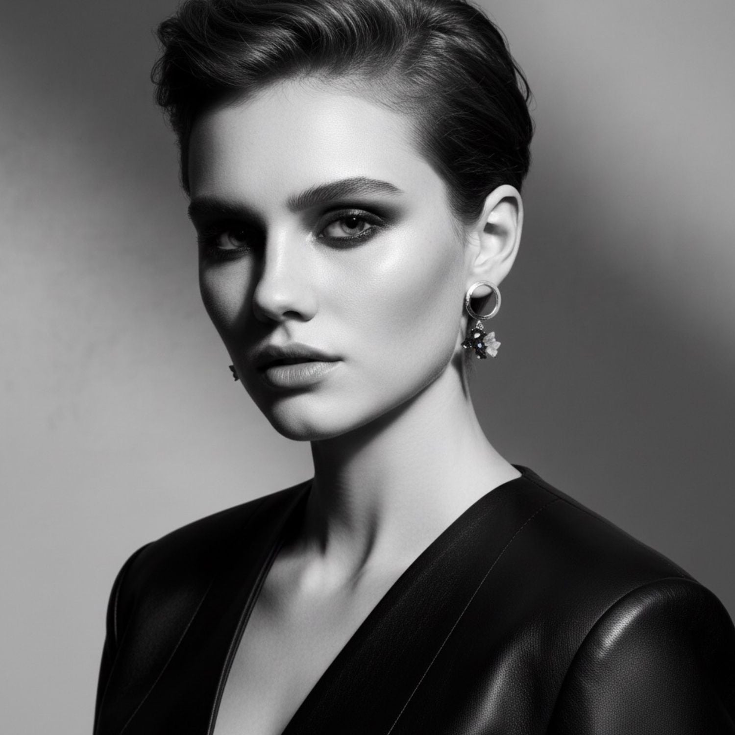 Model wearing sterling silver 925 moonstone and iolite drop earrings, showing movement and iridescent stone detail