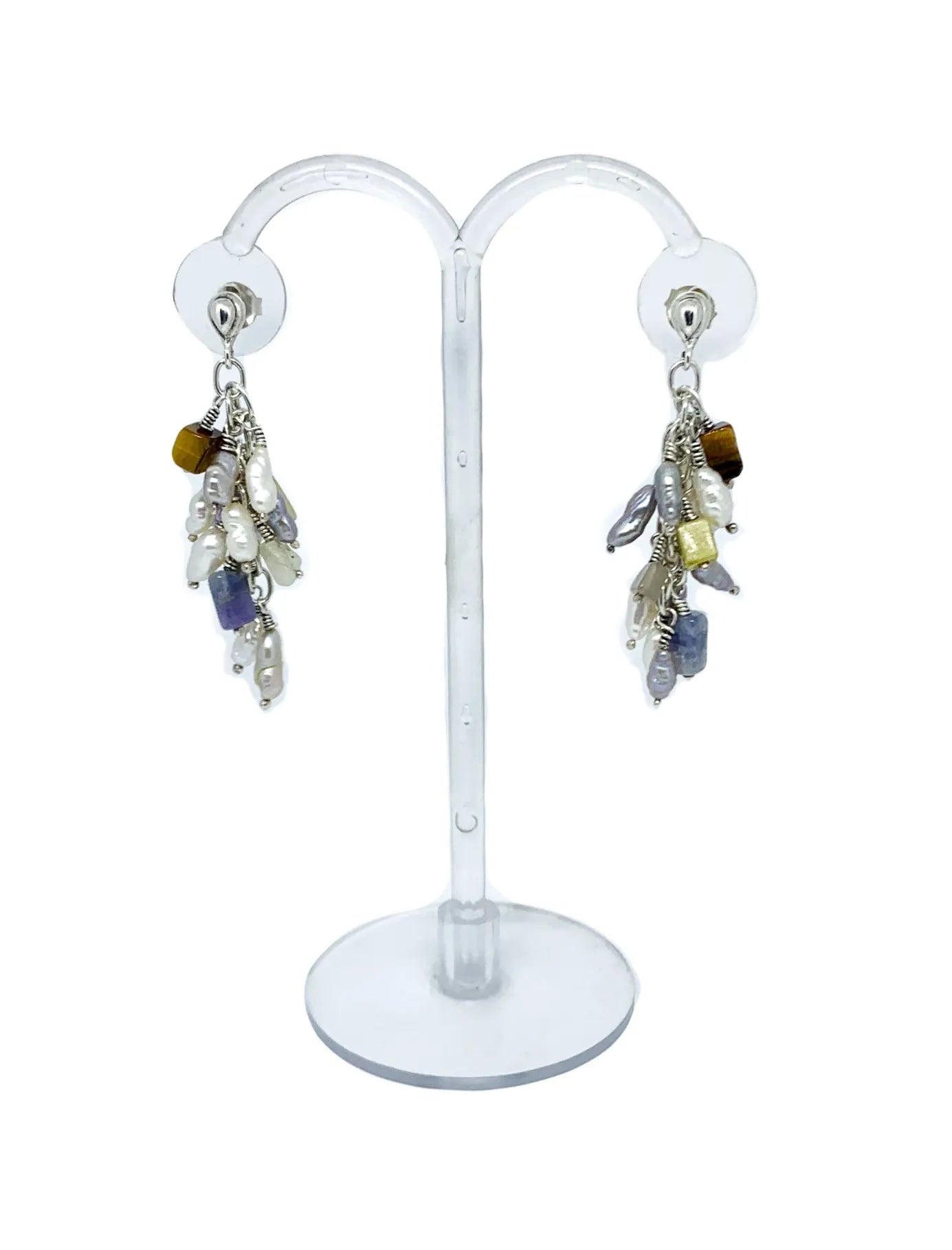 Grappolo Gemstone Drop Earrings with Pearls, Amethyst, Tiger Eye & Sodalite | Sterling Silver - Tg-Jewellery By Tamara Gervasio