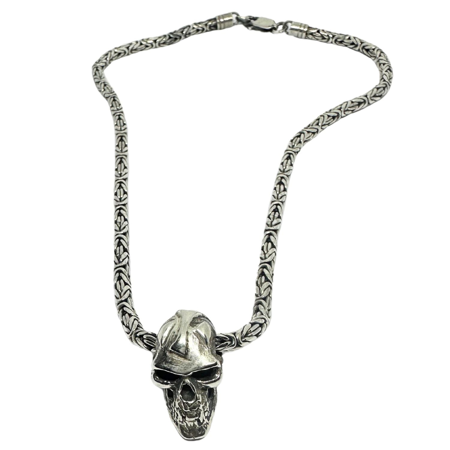 Skull Japanese Sign Fire Flat Byzantine Chain – Sterling Silver 925 - Tg-Jewellery By Tamara Gervasio