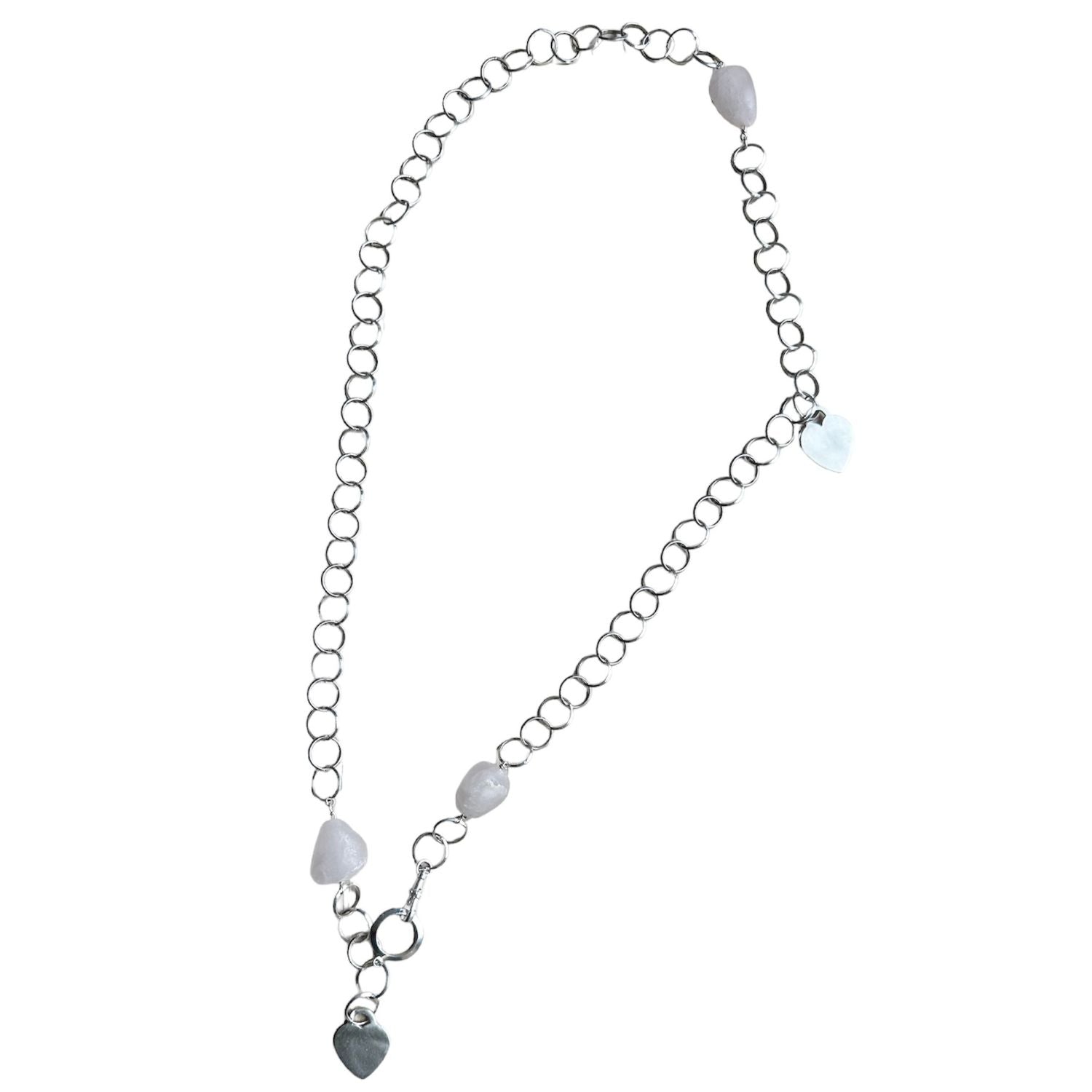 Rose Quartz Necklace with Heart Charms – Sterling Silver - Tg-Jewellery By Tamara Gervasio