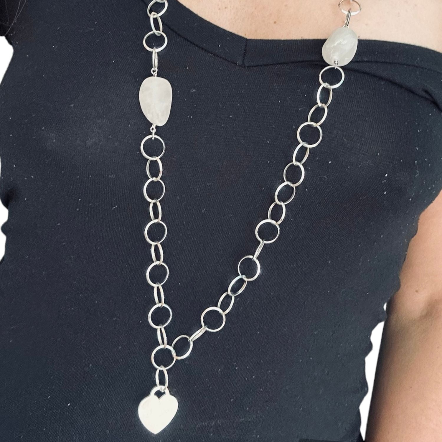 Rose Quartz Necklace with Heart Charms – Sterling Silver - Tg-Jewellery By Tamara Gervasio