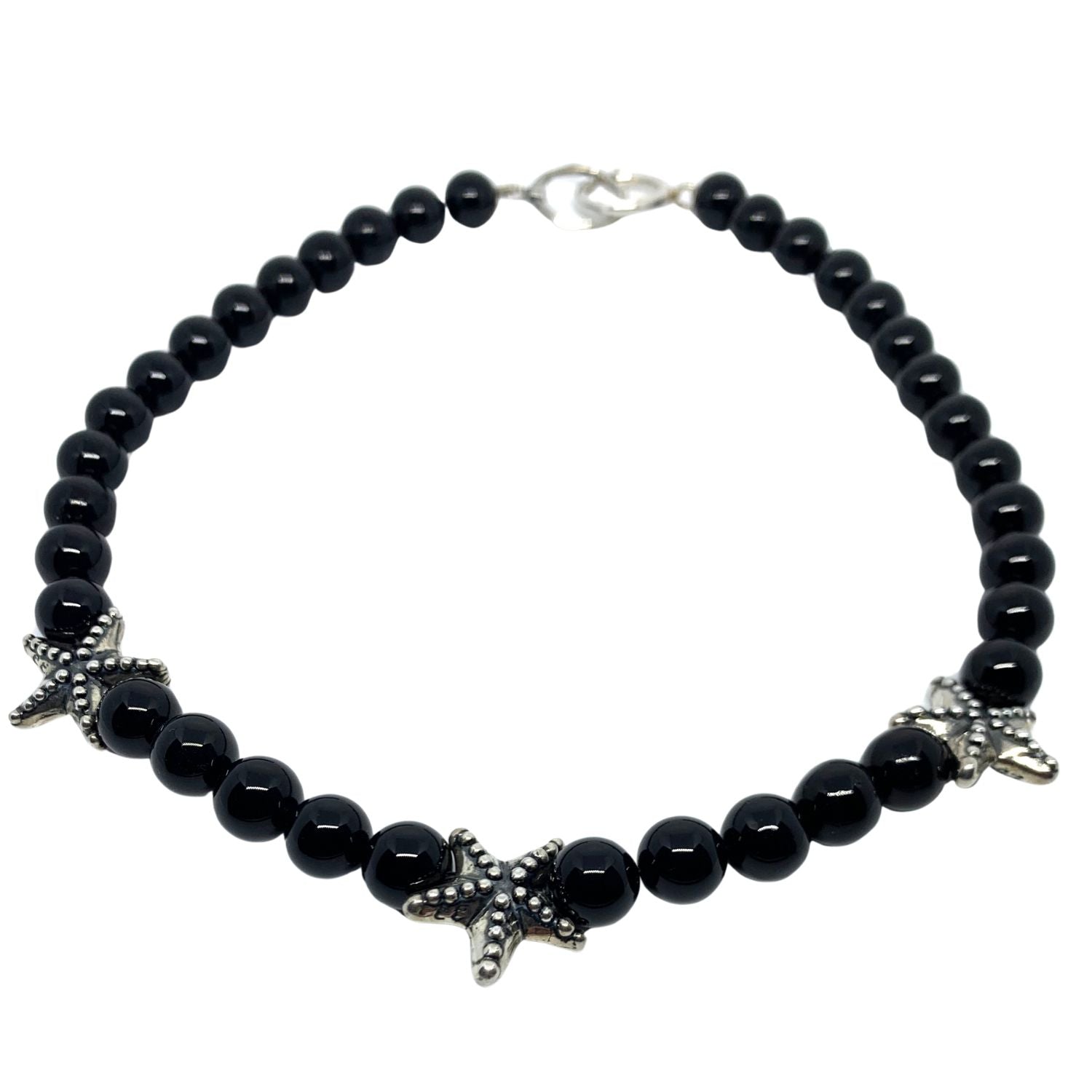 Handmade Starfish In Sterling Silver Necklace With Onyx Beads - Tg-Jewellery By Tamara Gervasio