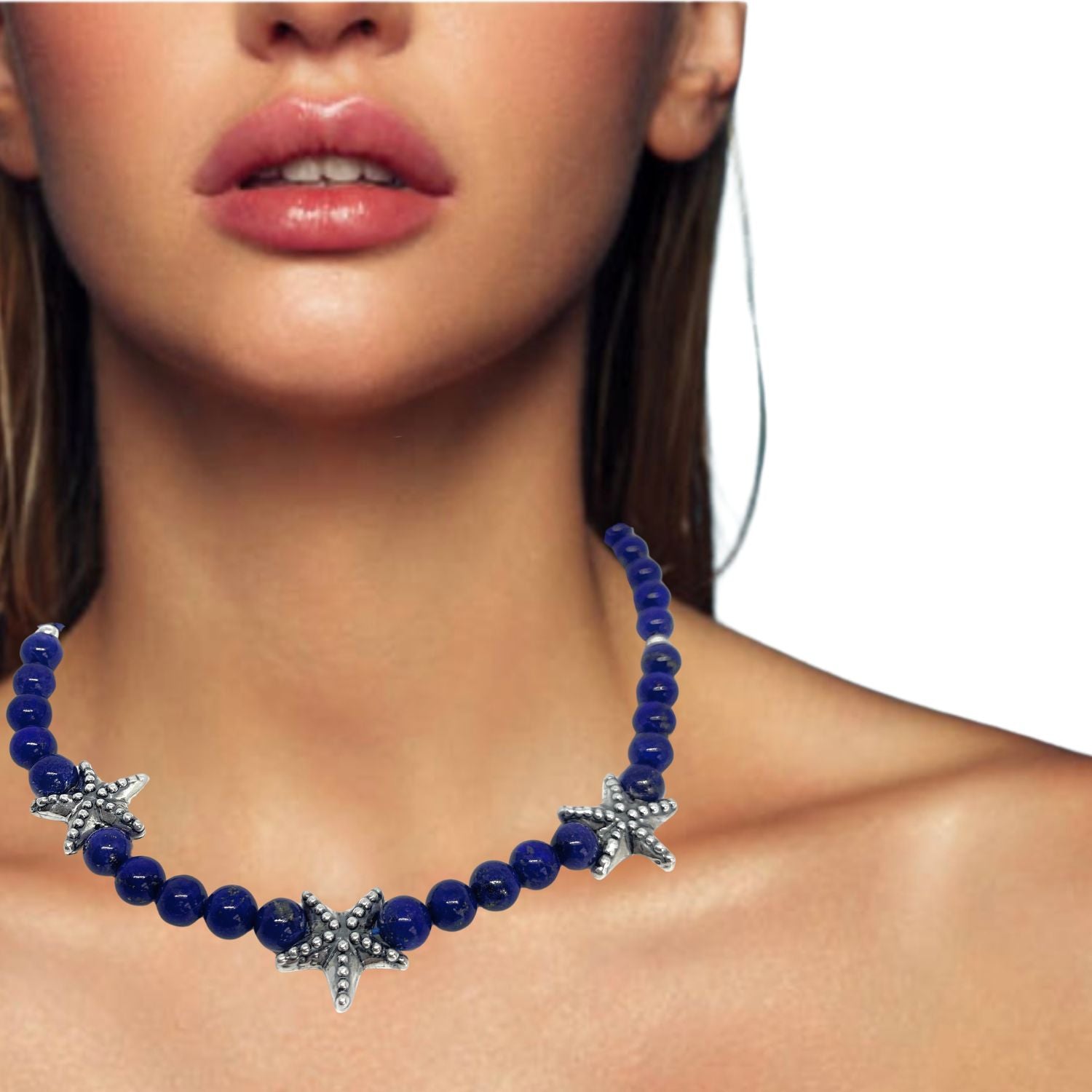 Handmade Lapis Lazuli Necklace with Sterling Silver Starfish - Tg-Jewellery By Tamara Gervasio