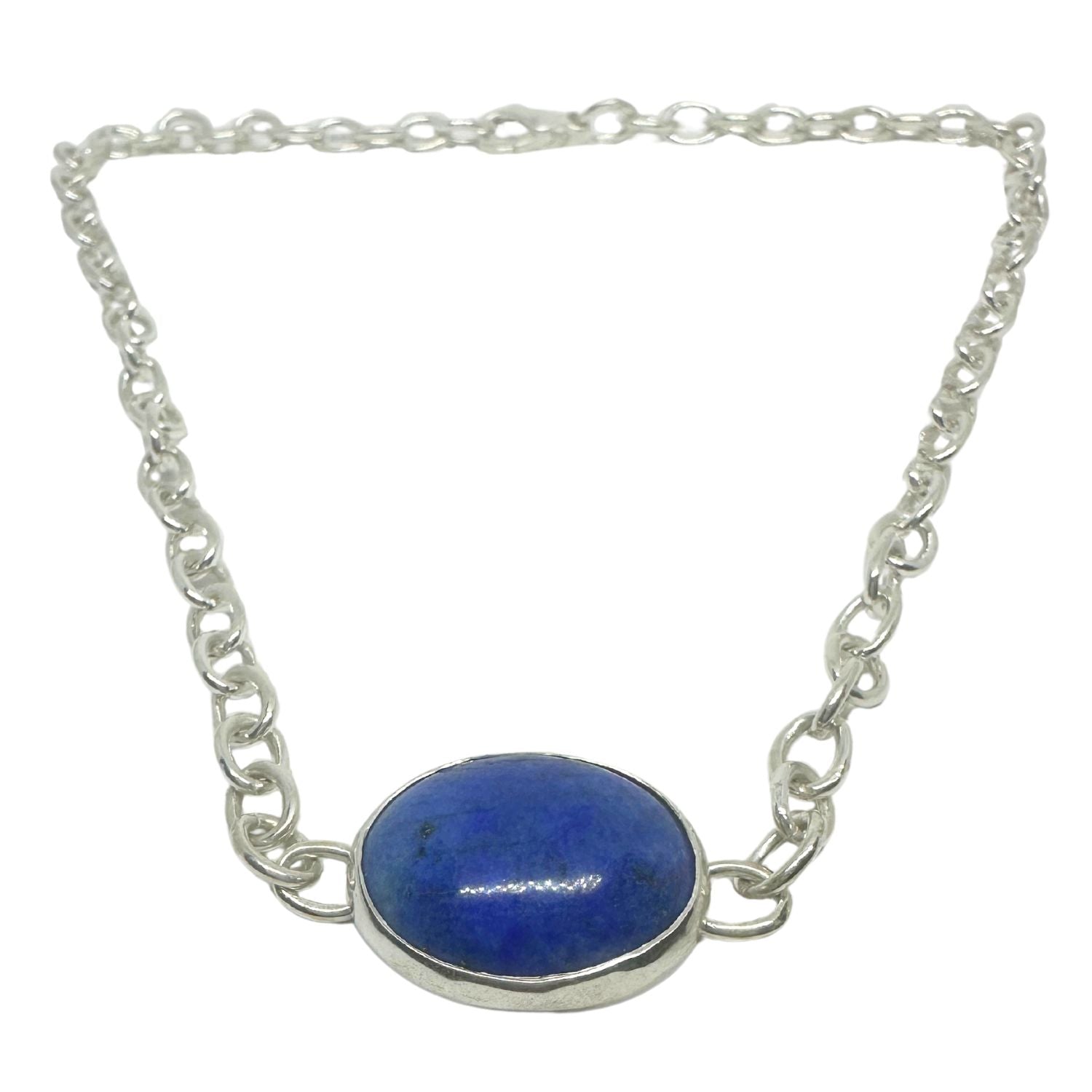 Lapis Lazuli Choker Necklace – Sterling Silver Oval Chain - Tg-Jewellery By Tamara Gervasio