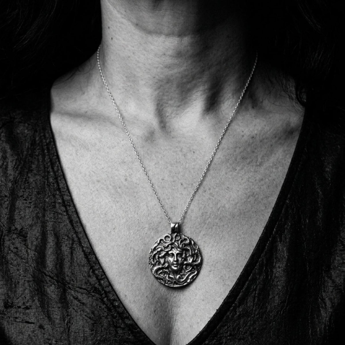 Medusa Pendant Necklace – Hand-Carved Sterling Silver