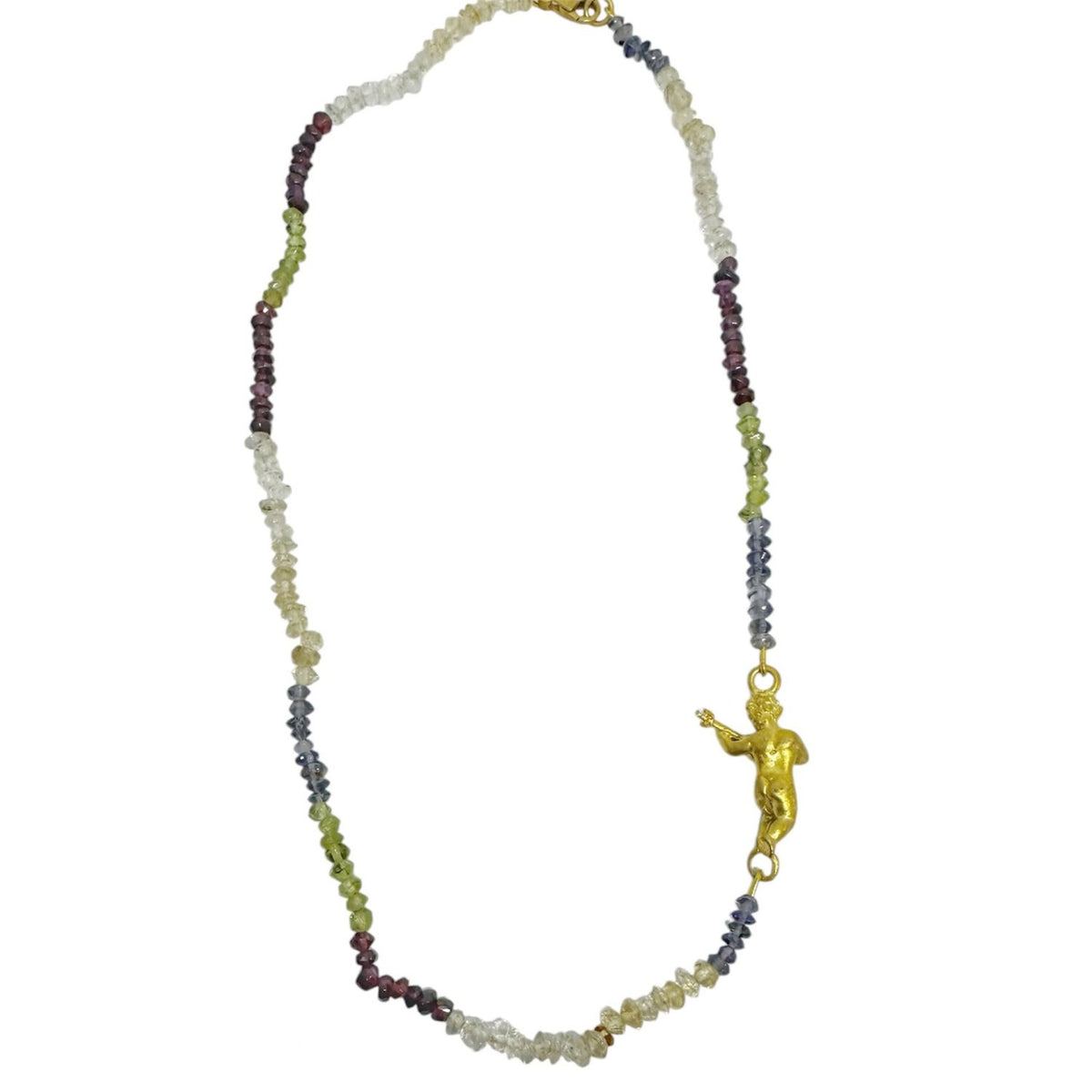 One-of-a-Kind 18ct Gold Plated Silver Cherub & Multi-Gemstone Necklace