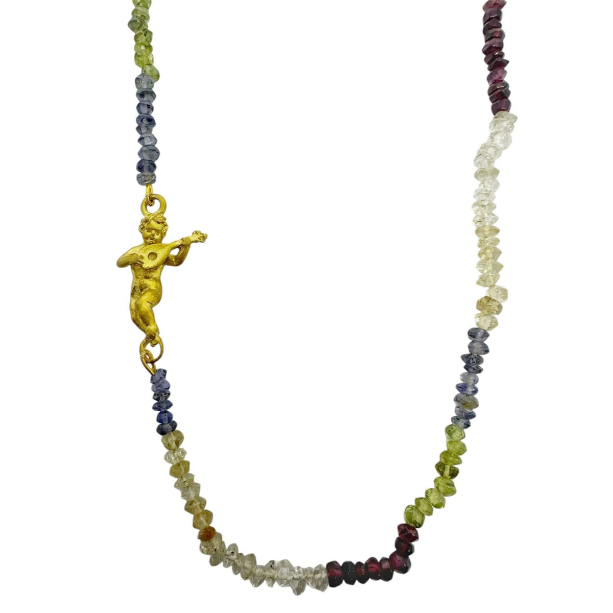 One-of-a-Kind 18ct Gold Plated Silver Cherub & Multi-Gemstone Necklace