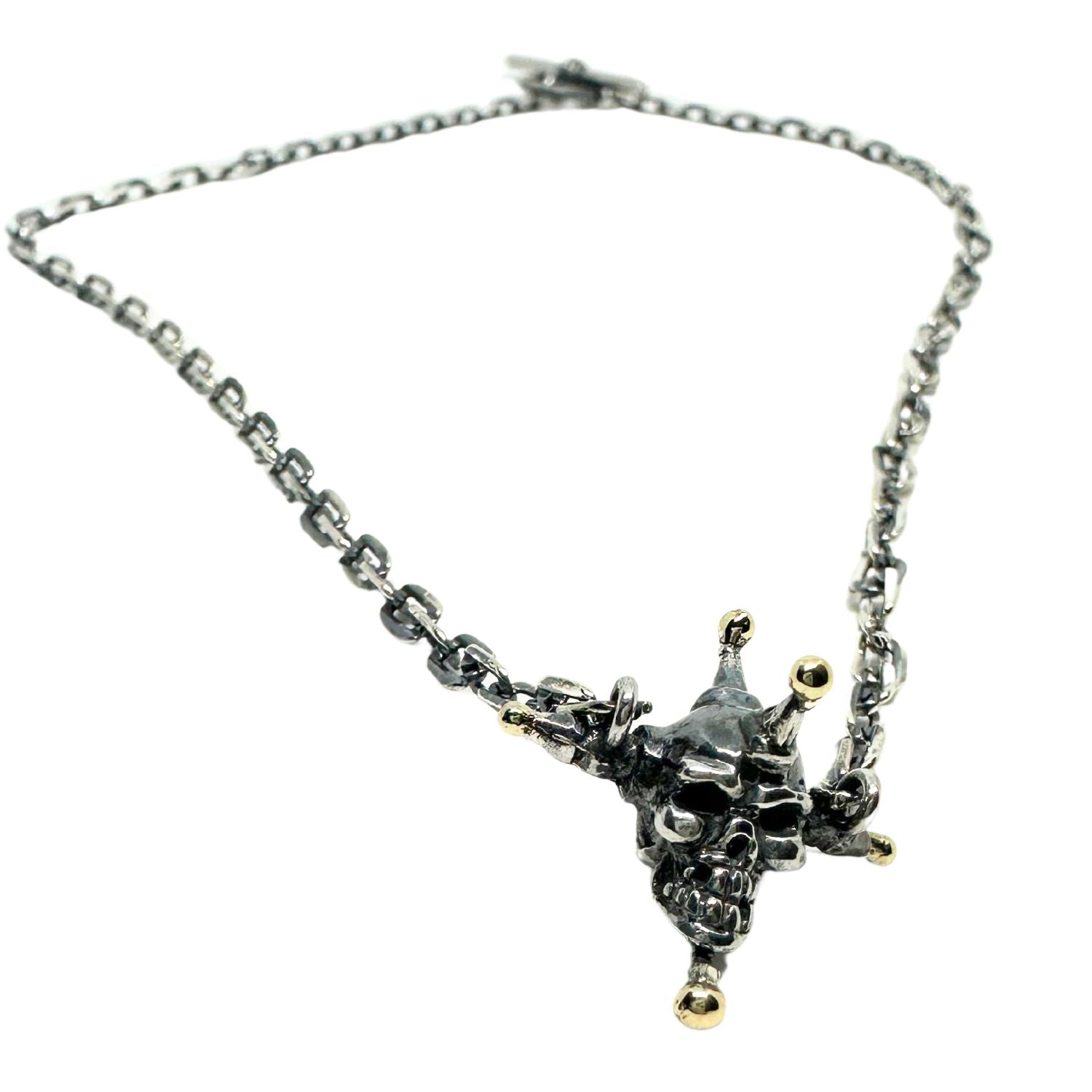 Punk Skull Necklace in Sterling Silver 925 & Brass Ball – 47cm - Tg-Jewellery By Tamara Gervasio