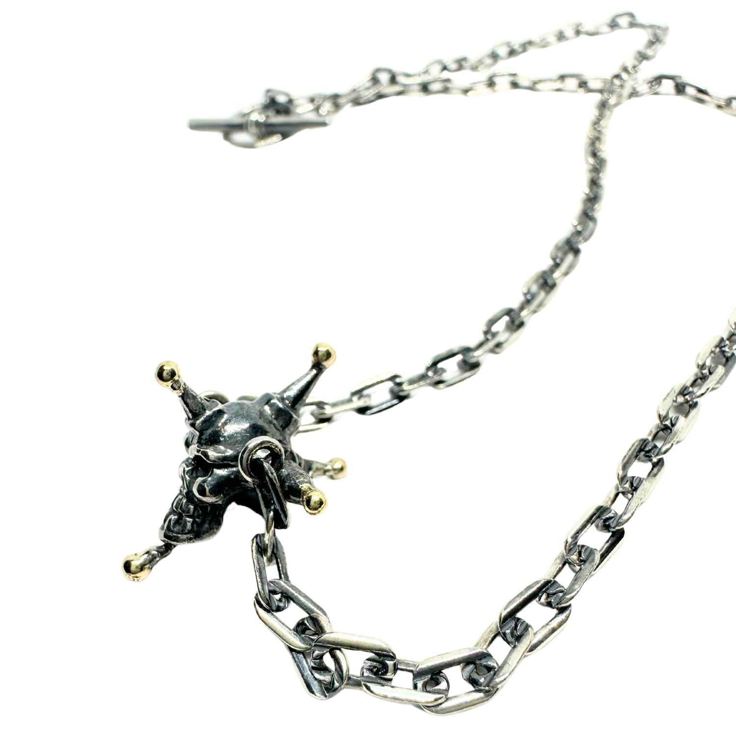 Punk Skull Necklace in Sterling Silver 925 & Brass Ball – 47cm - Tg-Jewellery By Tamara Gervasio