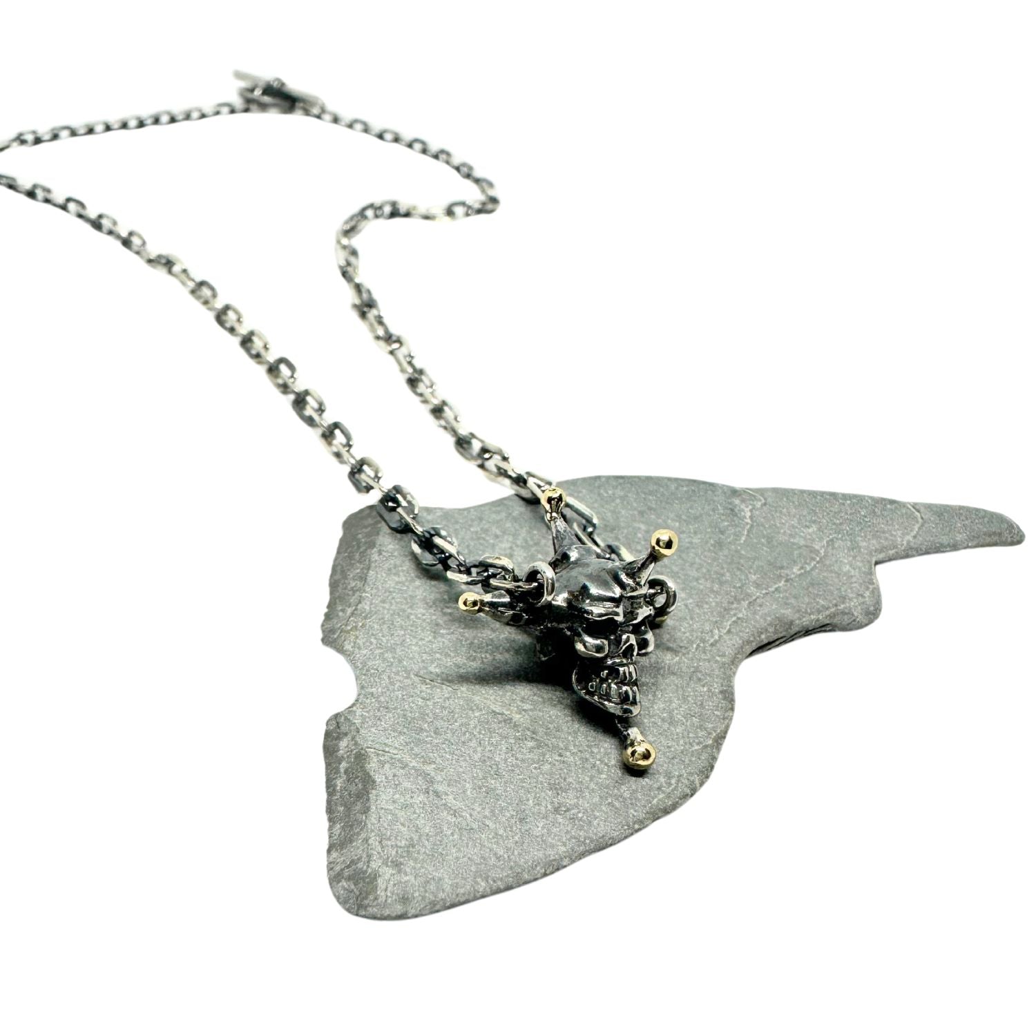 Punk Skull Necklace in Sterling Silver 925 & Brass Ball – 47cm - Tg-Jewellery By Tamara Gervasio