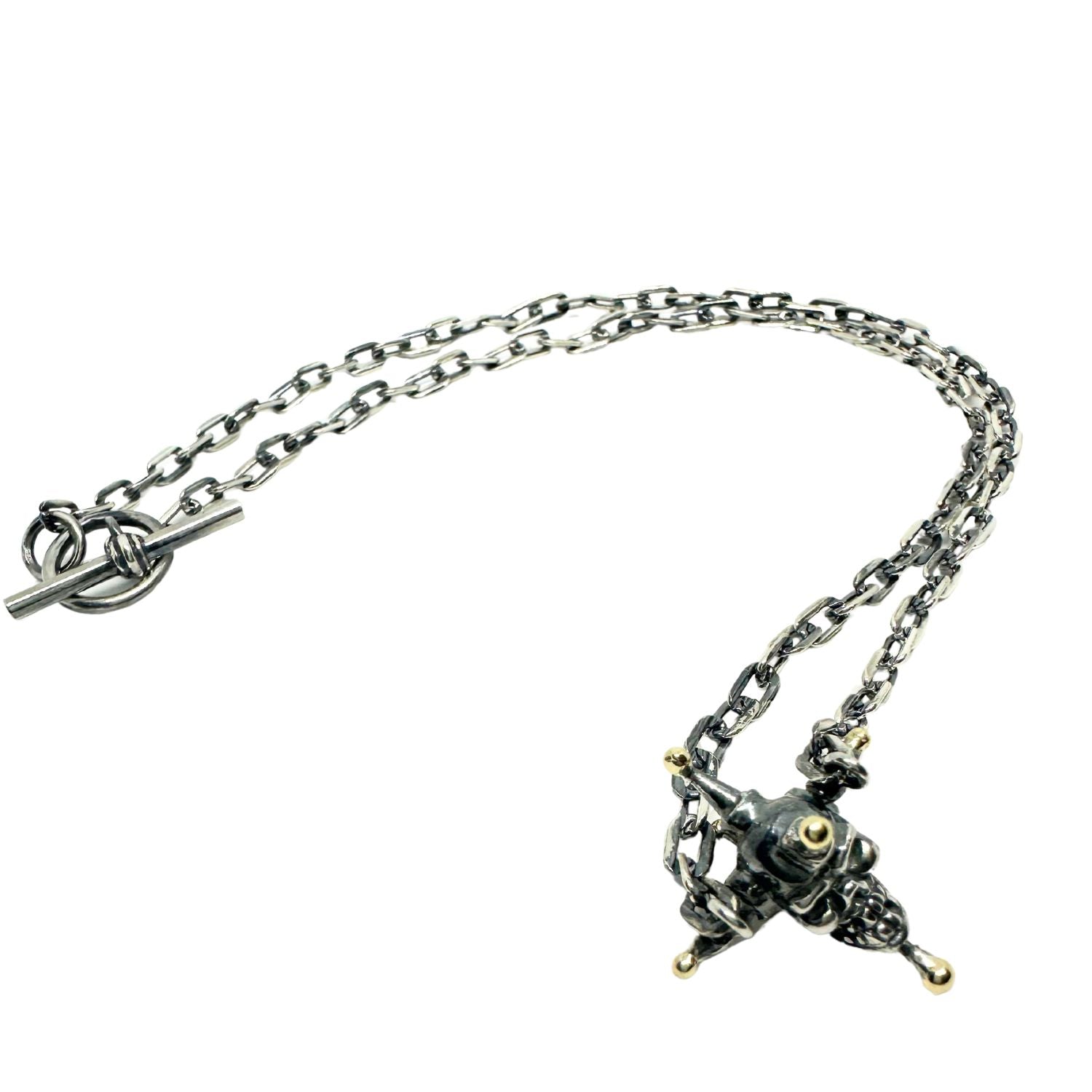 Punk Skull Necklace in Sterling Silver 925 & Brass Ball – 47cm - Tg-Jewellery By Tamara Gervasio