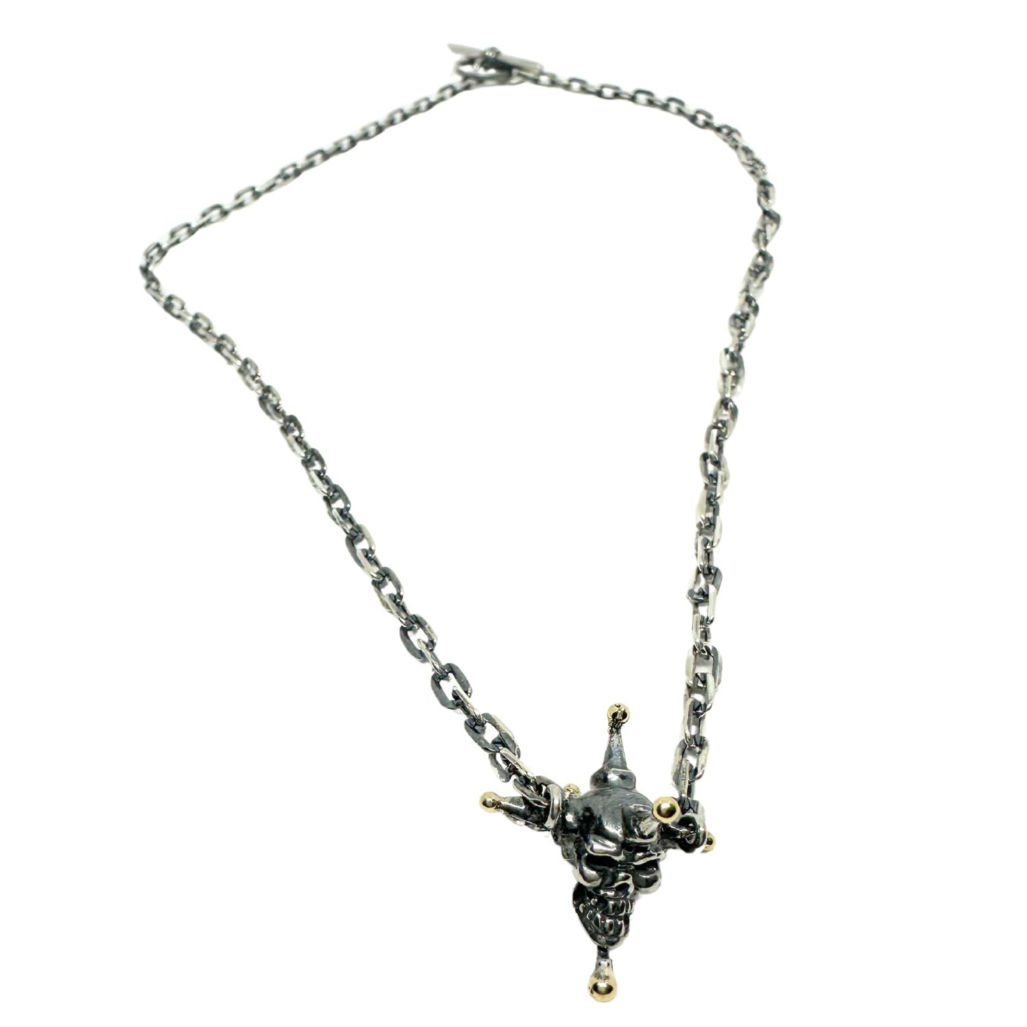 Punk Skull Necklace in Sterling Silver 925 & Brass Ball – 47cm - Tg-Jewellery By Tamara Gervasio