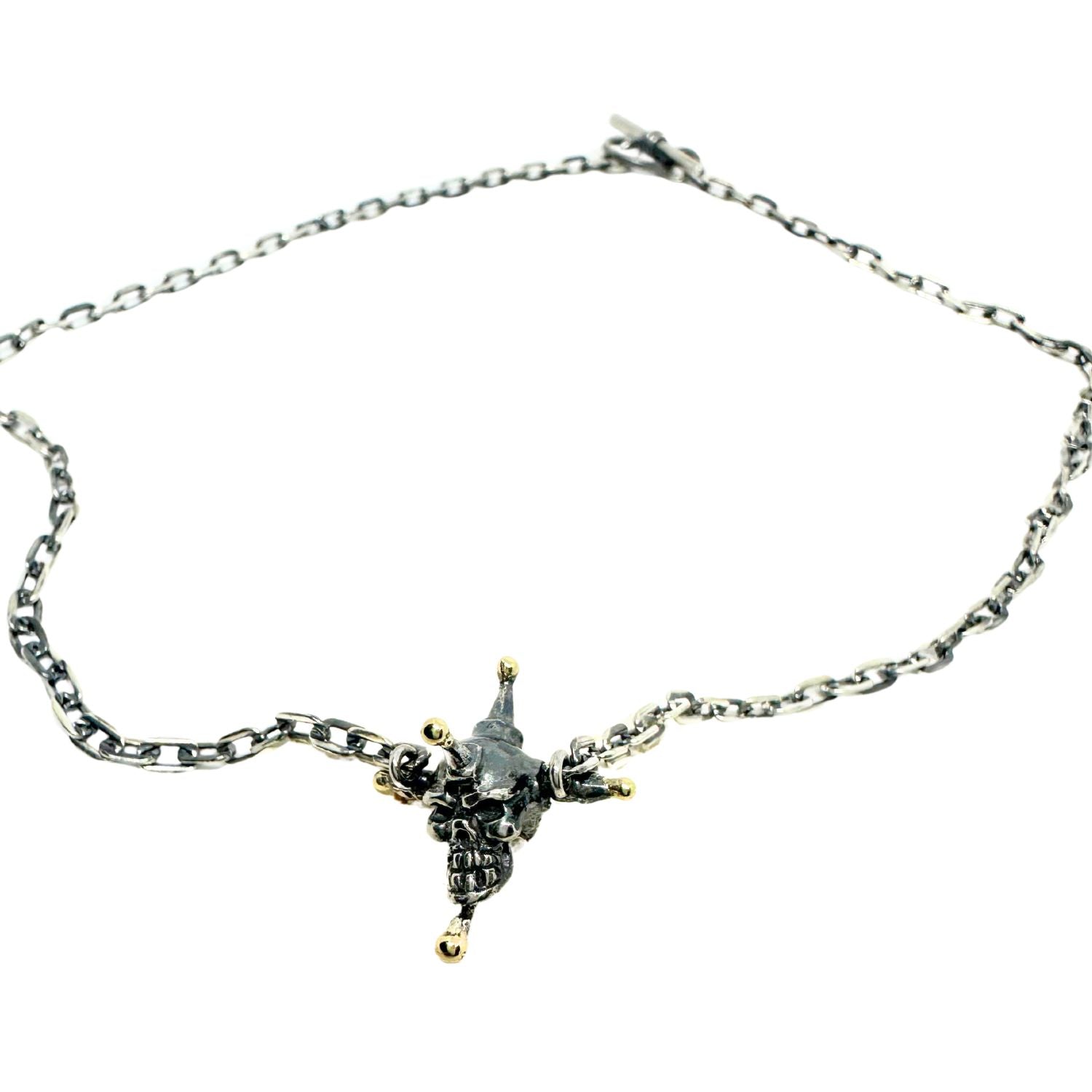 Punk Skull Necklace in Sterling Silver 925 & Brass Ball – 47cm - Tg-Jewellery By Tamara Gervasio