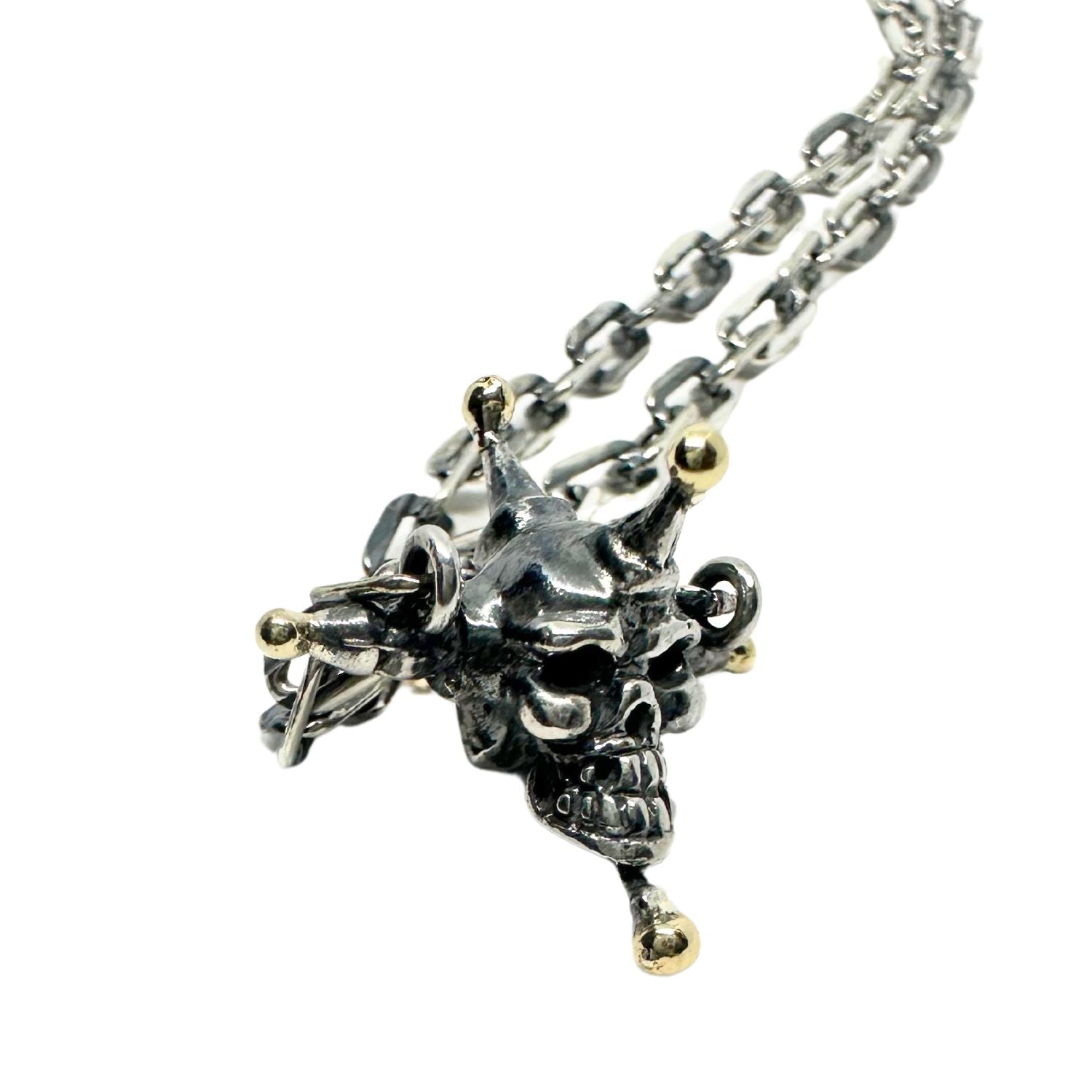 Punk Skull Necklace in Sterling Silver 925 & Brass Ball – 47cm - Tg-Jewellery By Tamara Gervasio