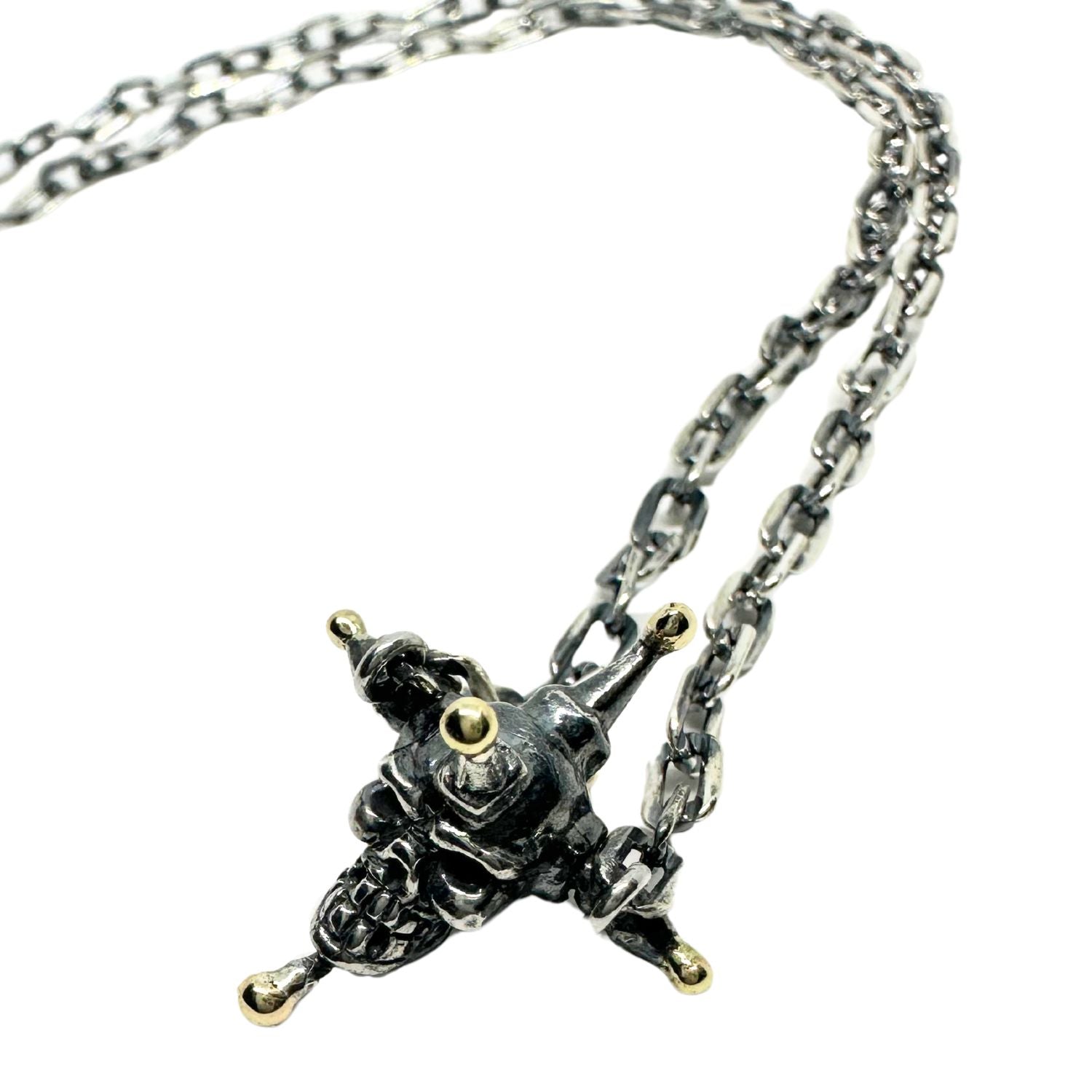 Punk Skull Necklace in Sterling Silver 925 & Brass Ball – 47cm - Tg-Jewellery By Tamara Gervasio