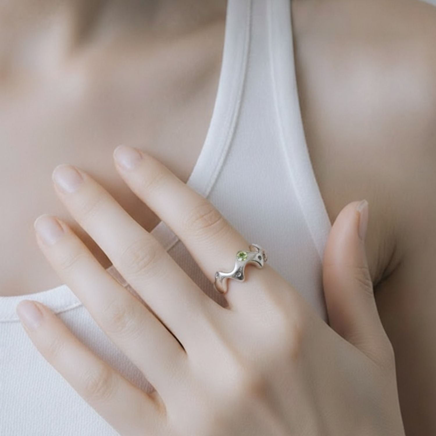 Sea Slug Ring – Sterling Silver 925 with Cabochon Iolite, Peridot, or Garnet