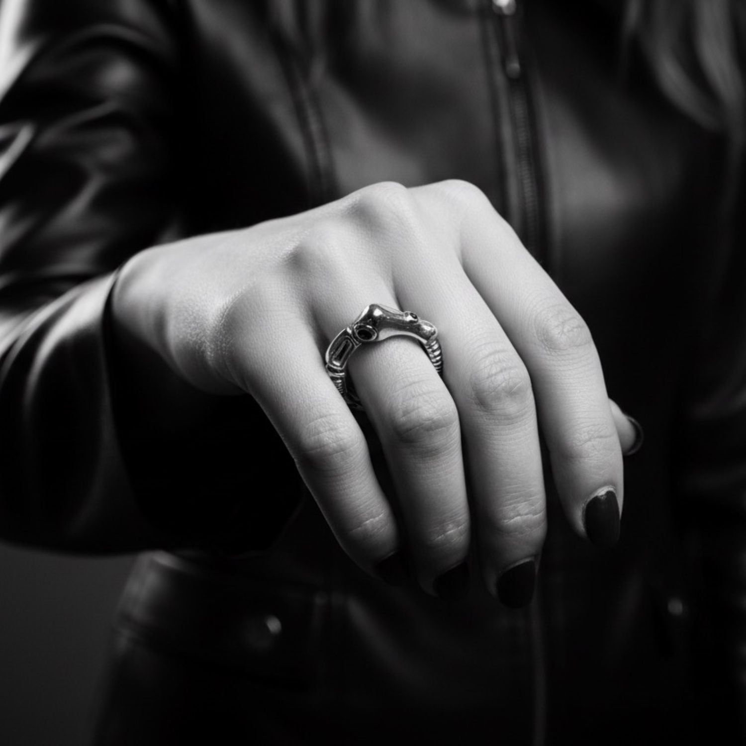 Model wearing sterling silver 925 Organic Matter ring with ruby gemstones – TG-Jewellery