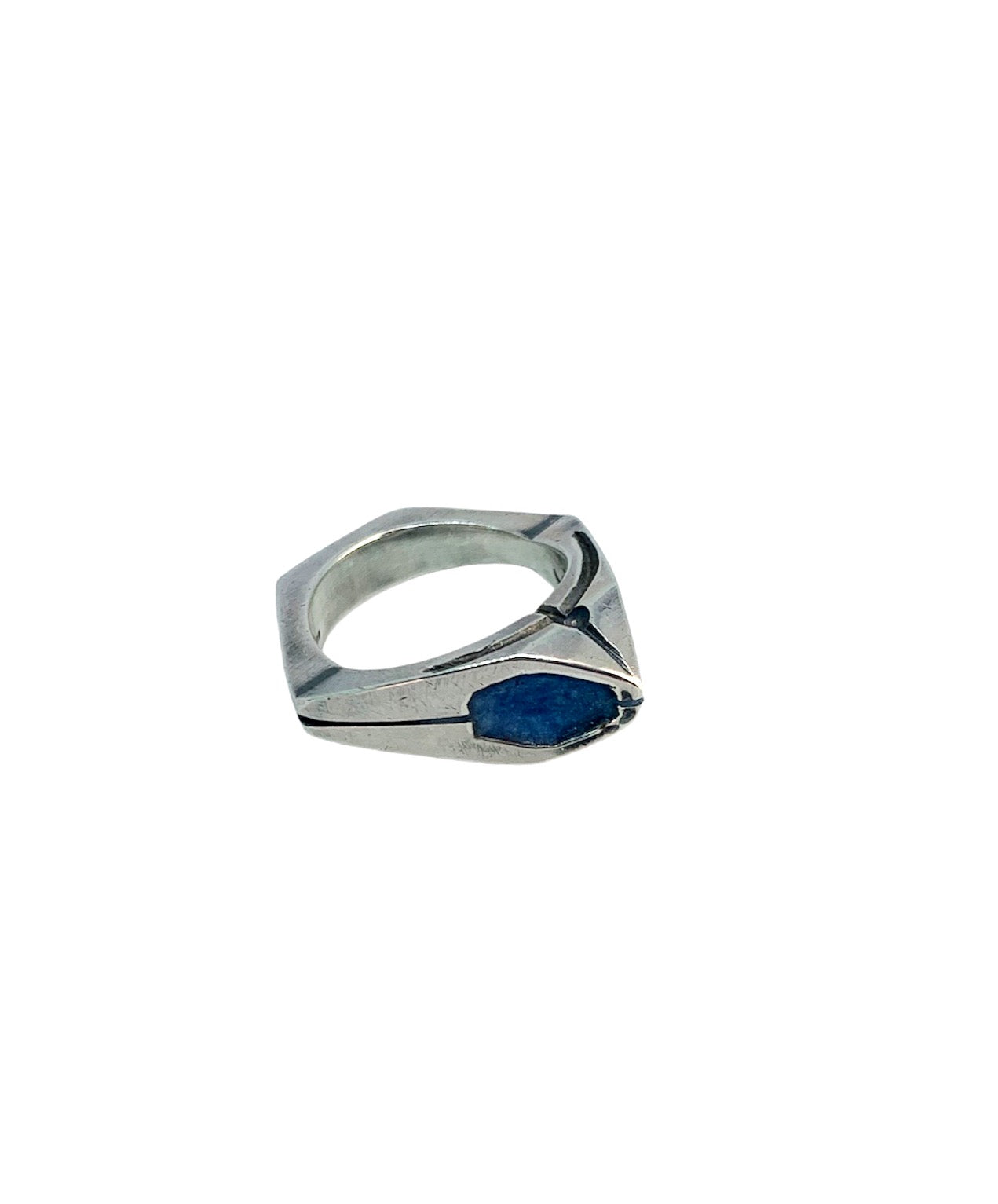 Handcrafted sterling silver 925 Punta ring with blue Colorit ceramic enamel lost wax carved 8.83mm - Tg-Jewellery By Tamara Gervasio