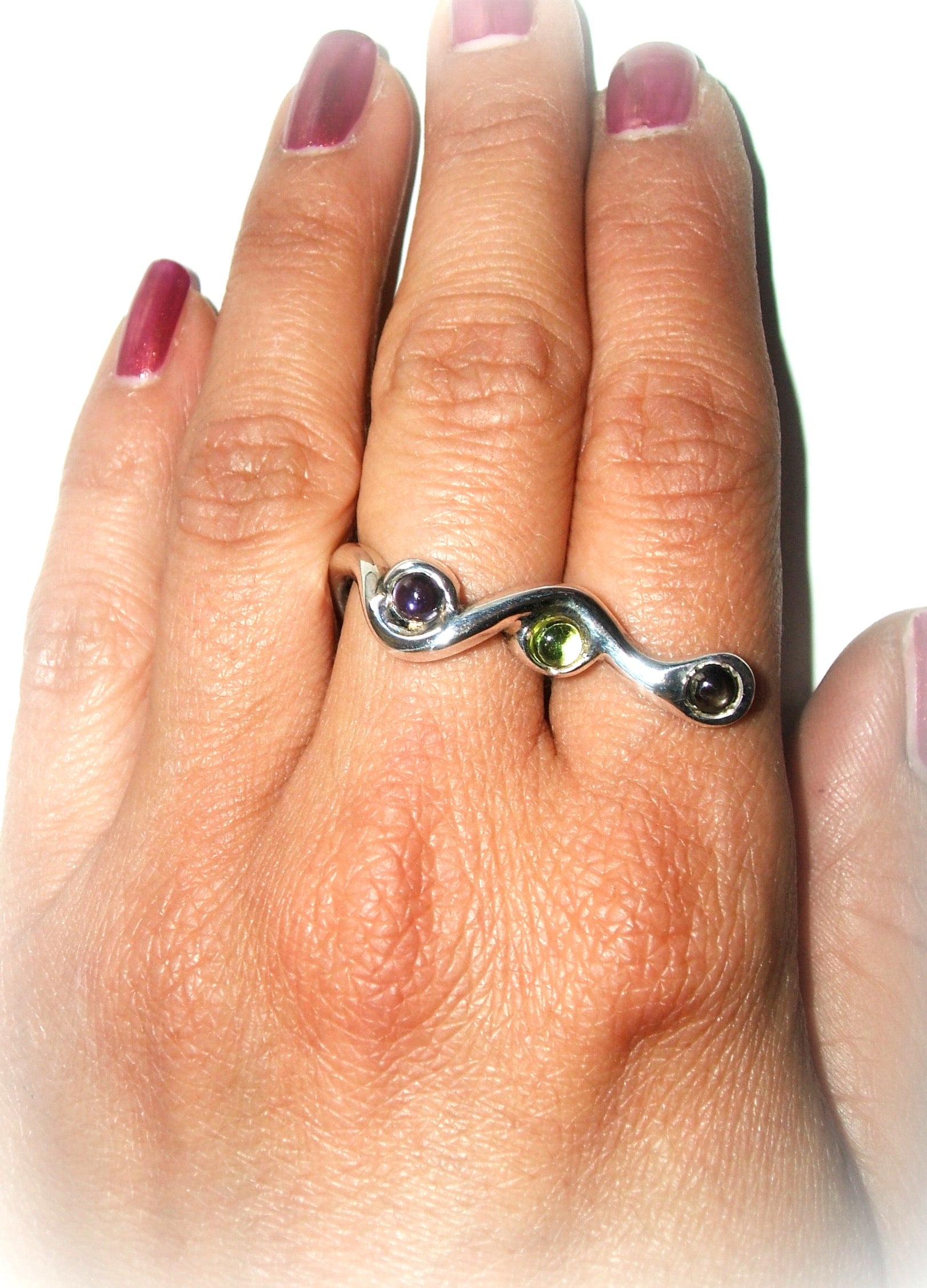 Snake Ring | Sterling Silver 925 with Mixed Cabochon Gemstones - Tg-Jewellery By Tamara Gervasio