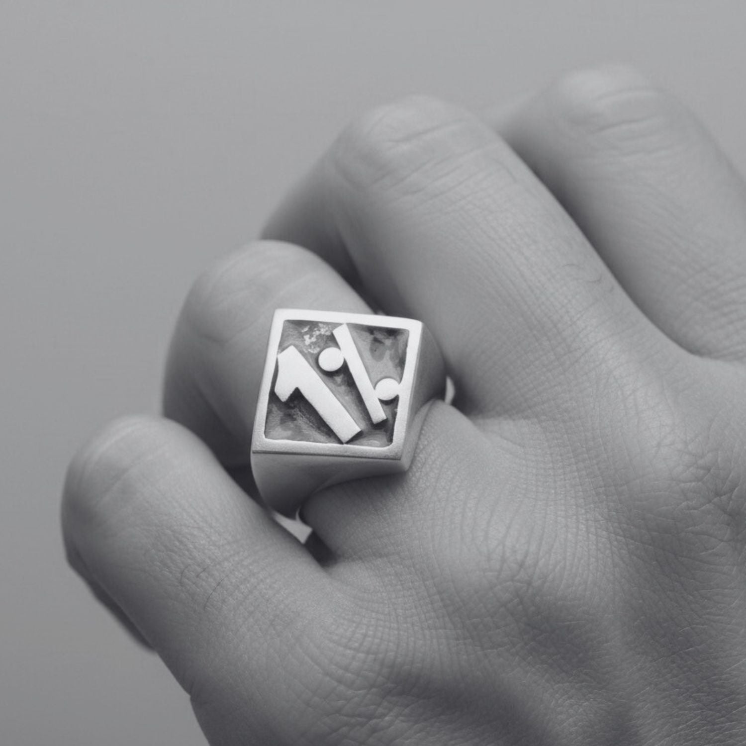 Chunky Sterling Silver "1%" Ring – Red Marble Enamel- One of A Kind