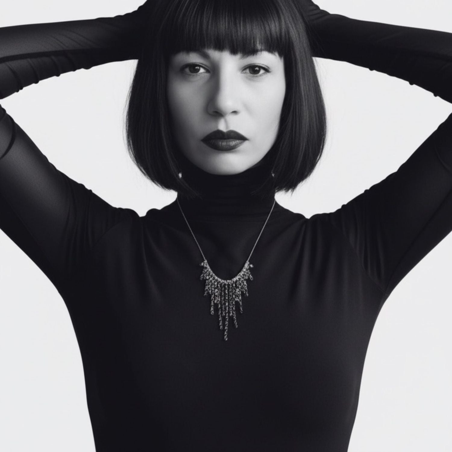 Model wearing recycled sterling silver rain drop chain necklace 46cm – TG-Jewellery