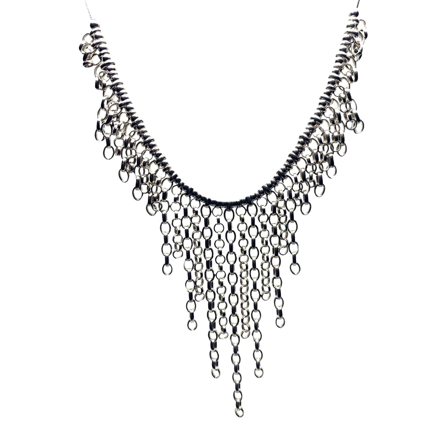 Handcrafted sterling silver rain drop chains necklace 46cm snake chain with 30cm drop 27g - Tg-Jewellery By Tamara Gervasio