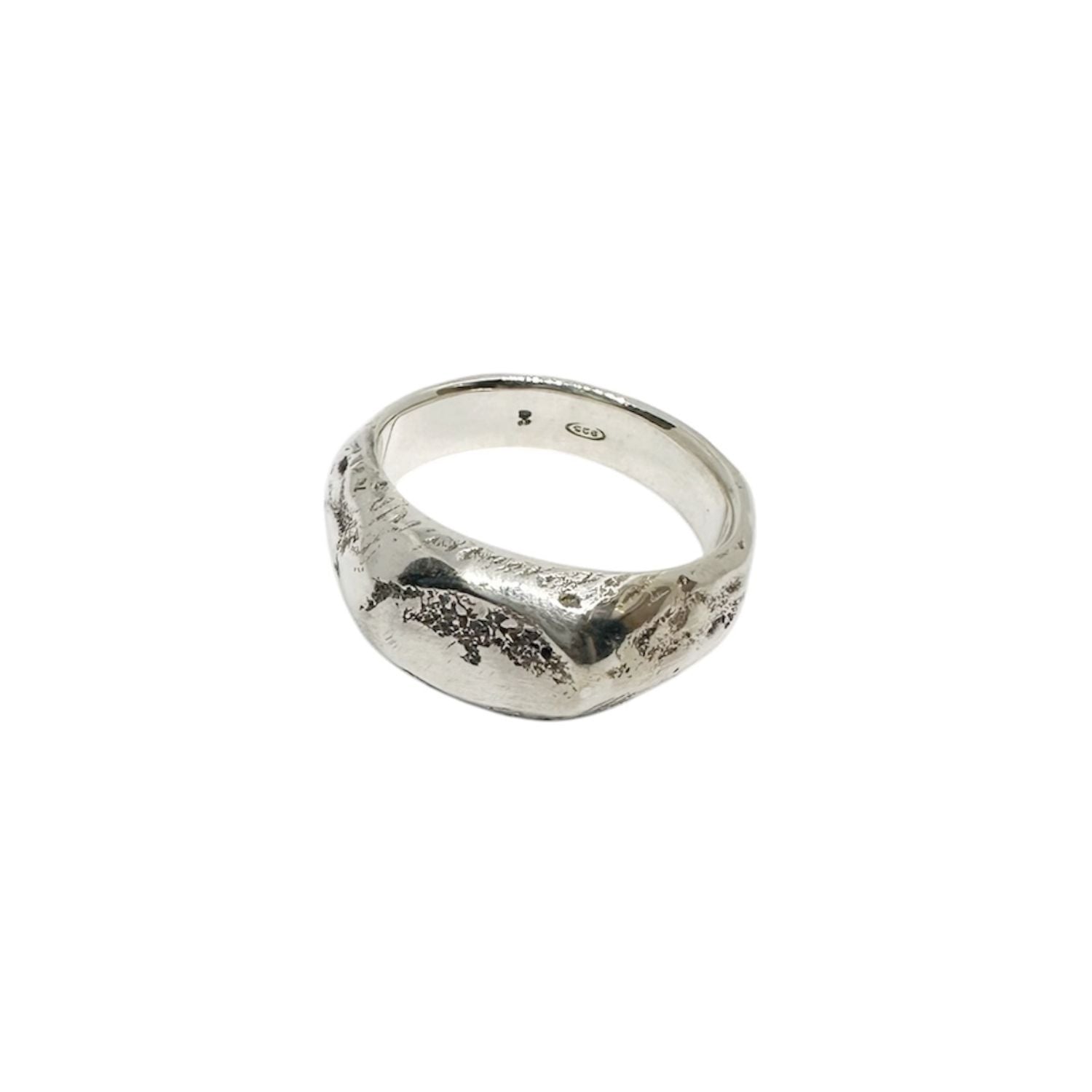 Recycled sterling silver 925 Ridge Ring, 9.96mm wide, 11.6g, sand cast in Cornwall studio, one of a kind