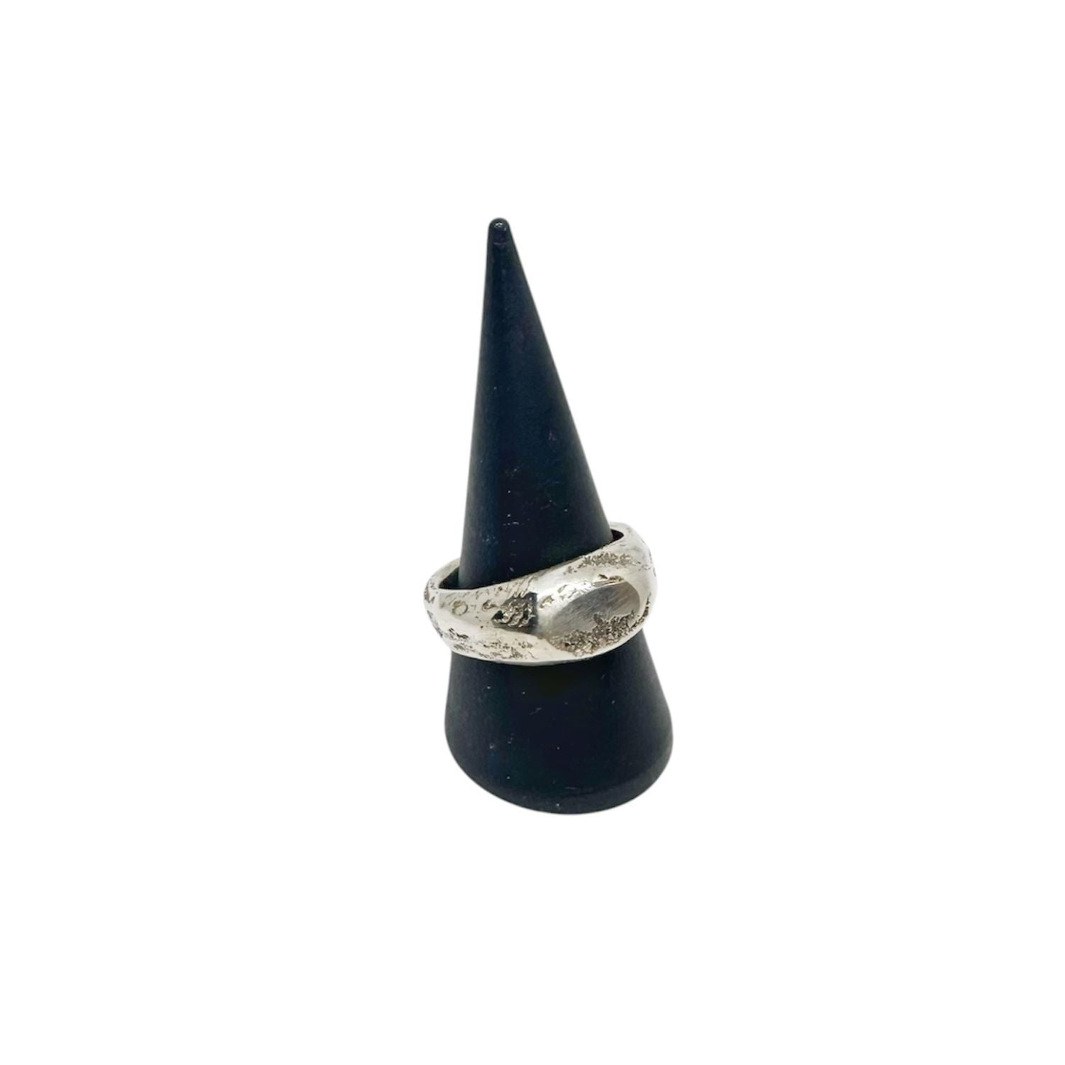 Sterling silver 925 Ridge Ring signet form showing organic sand-cast surface markings and sculptural ridge detail