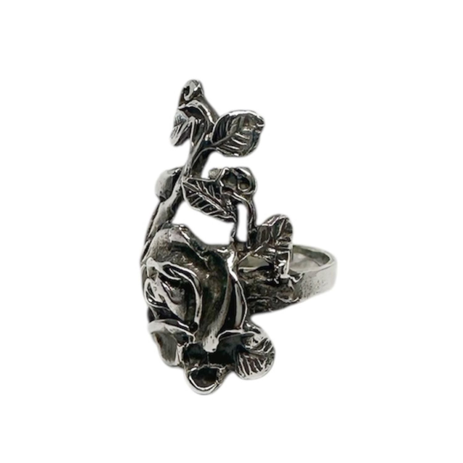 Rosa Gothic Ring in Sterling Silver 925 — Side Profile — 29.93mm Sculptural Rose — Handmade by Tamara Gervasio