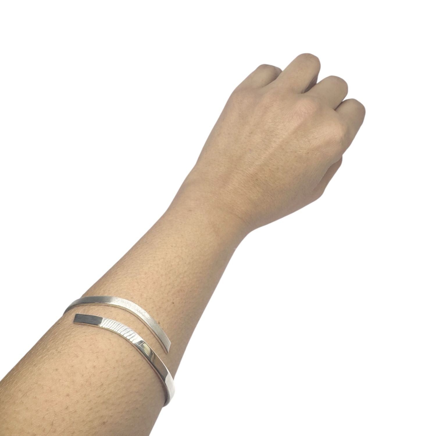 Recycled Sterling Silver Open Bangle – Polished & Matte Finish Cuff