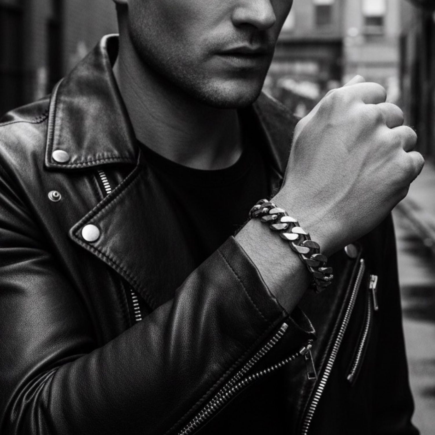 Men’s Satin & Oxidised Curb Chain Bracelet in Sterling Silver 925