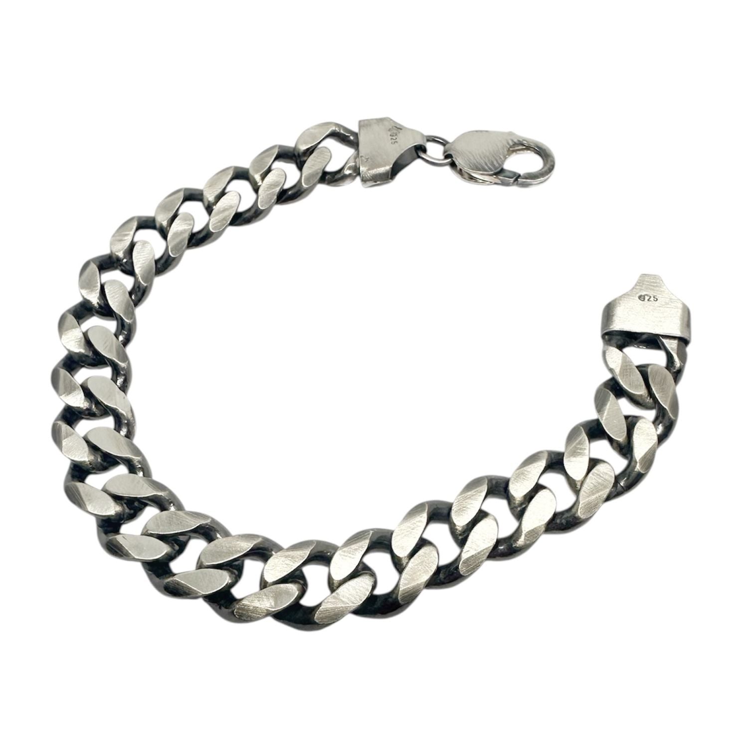 Men’s Satin & Oxidised Curb Chain Bracelet in Sterling Silver 925