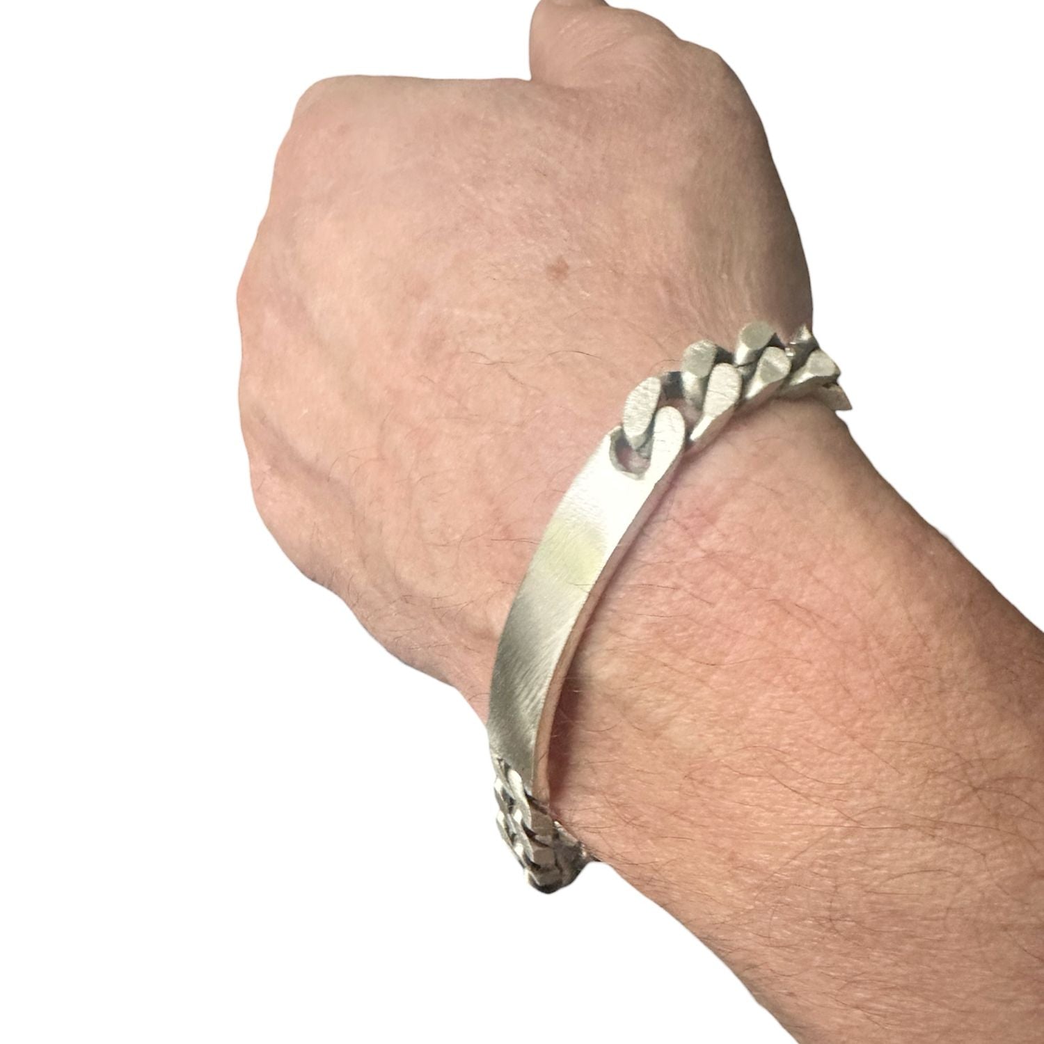 Men’s Sterling Silver ID Bracelet – Recycled Silver Plate & Curb Chain