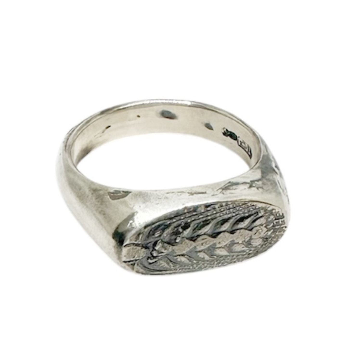 One of a Kind Spiga di Grano Signet Ring in Sterling Silver 925 — Front View — Handmade by Tamara Gervasio