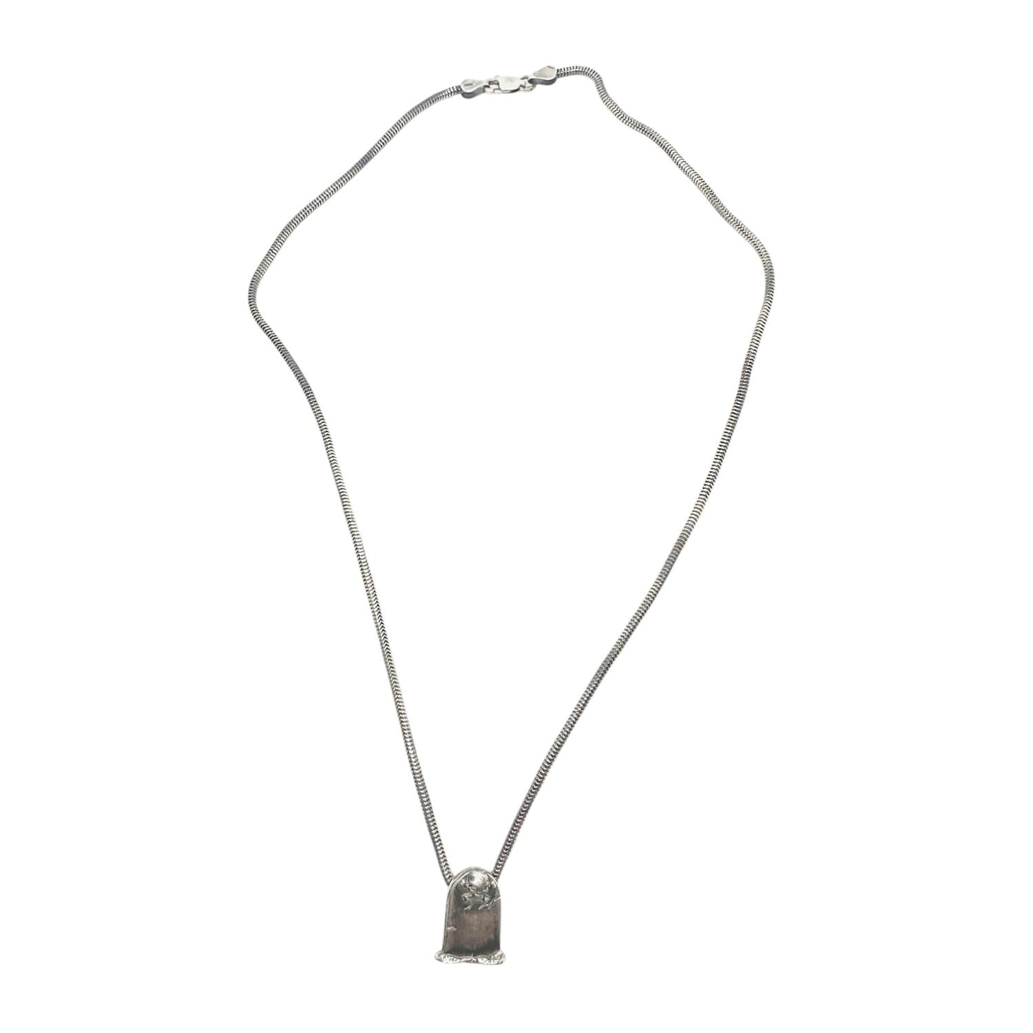 Skeleton grave pendant necklace in sterling silver 925 worn at neckline – Tg-Jewellery by Tamara Gervasio
