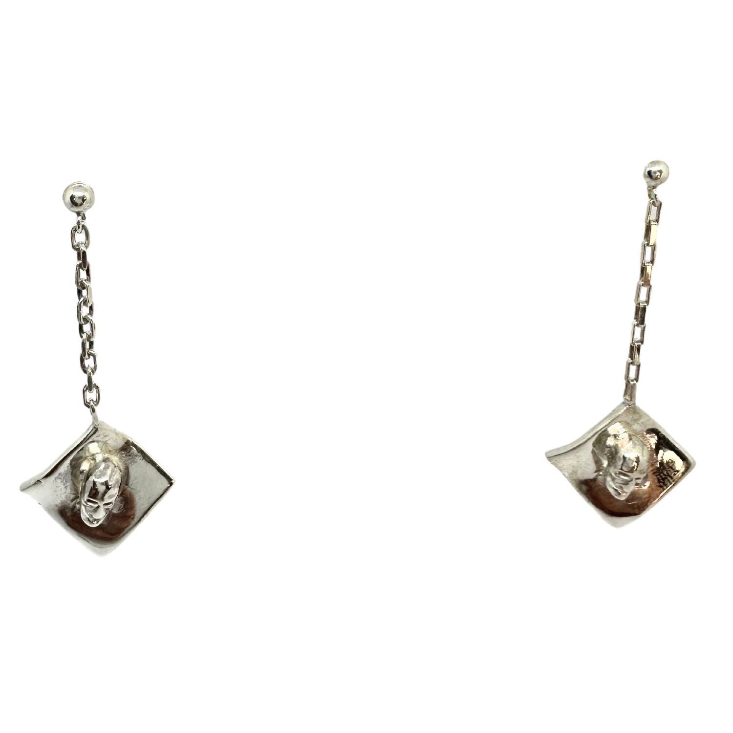 Skull Dangle Rectangular Trace Chain Earrings – Sterling Silver 925 - Tg-Jewellery By Tamara Gervasio