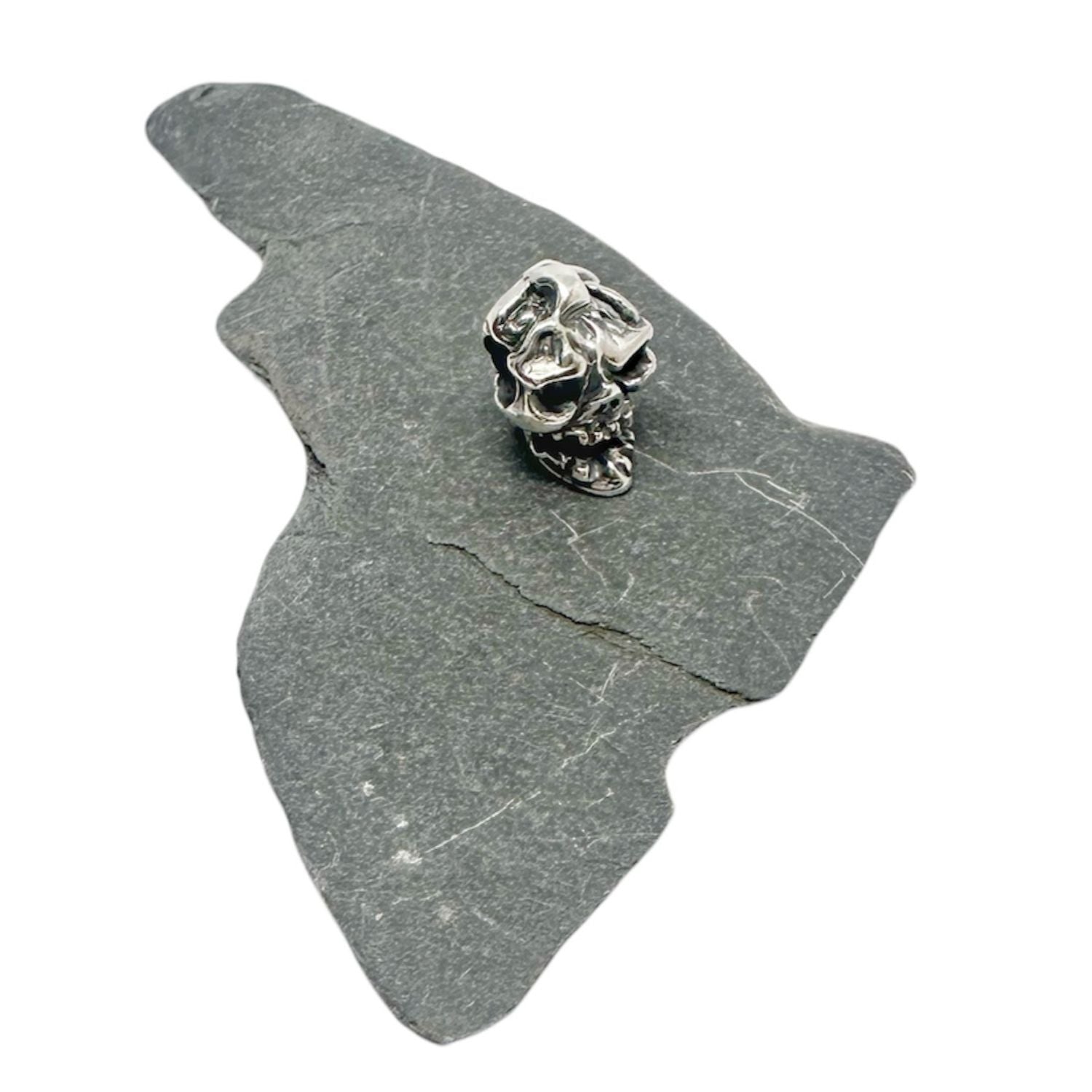 Japanese Power symbol engraved on crown of handmade sterling silver skull pendant, TG-Jewellery