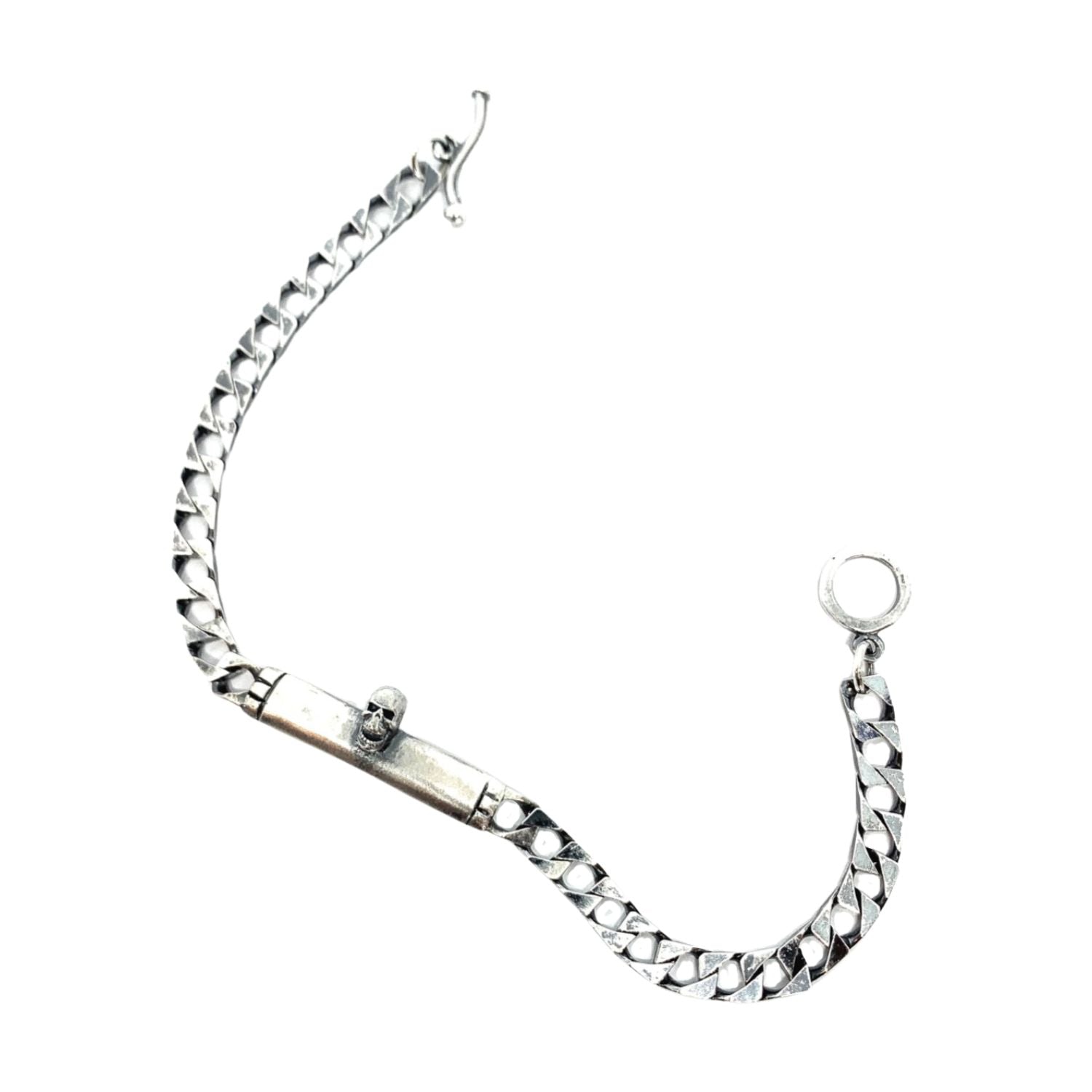 Men's skull T-bar curb chain bracelet in sterling silver 925, front view – Tg-Jewellery by Tamara Gervasio