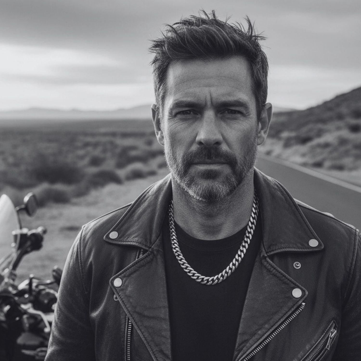 Men’s Satin & Oxidized Curb Chain Necklace in Sterling Silver 925