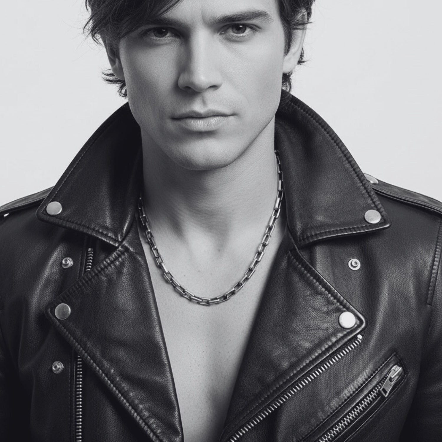 Men’s Rectangular Trace Chain Necklace in Sterling Silver 925 – 47cm