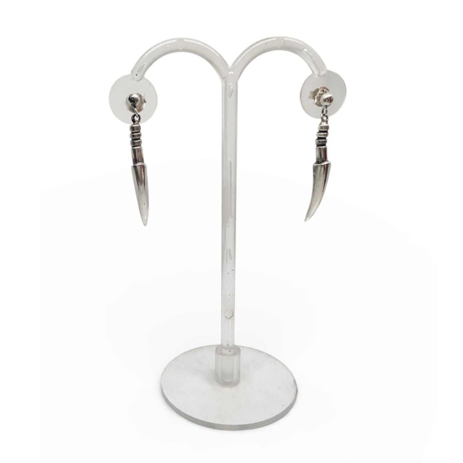 Spina dangle earrings 40.5mm drop length shown, solid 925 sterling silver biomechanical jewellery