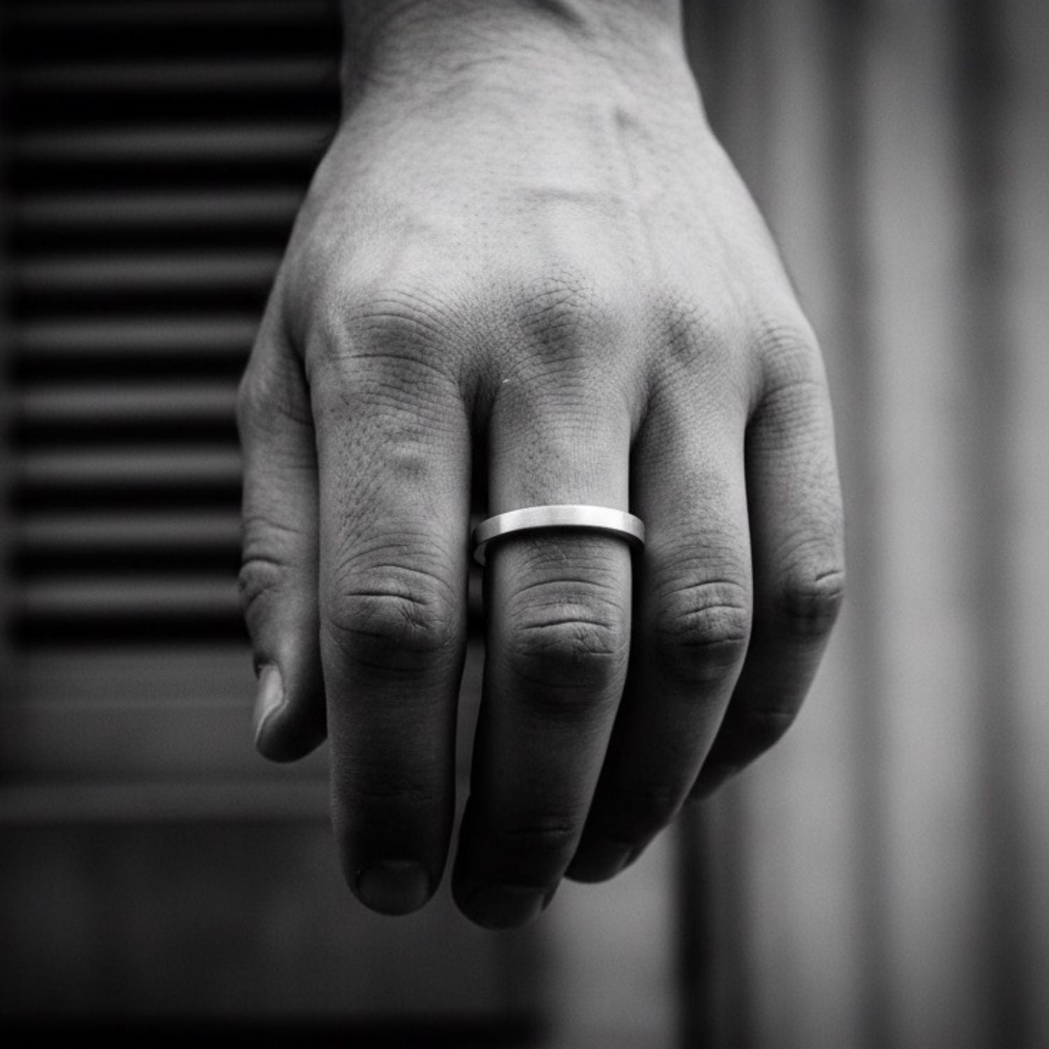 Minimalist square silver band ring worn on hand showing fit and scale – TG-Jewellery