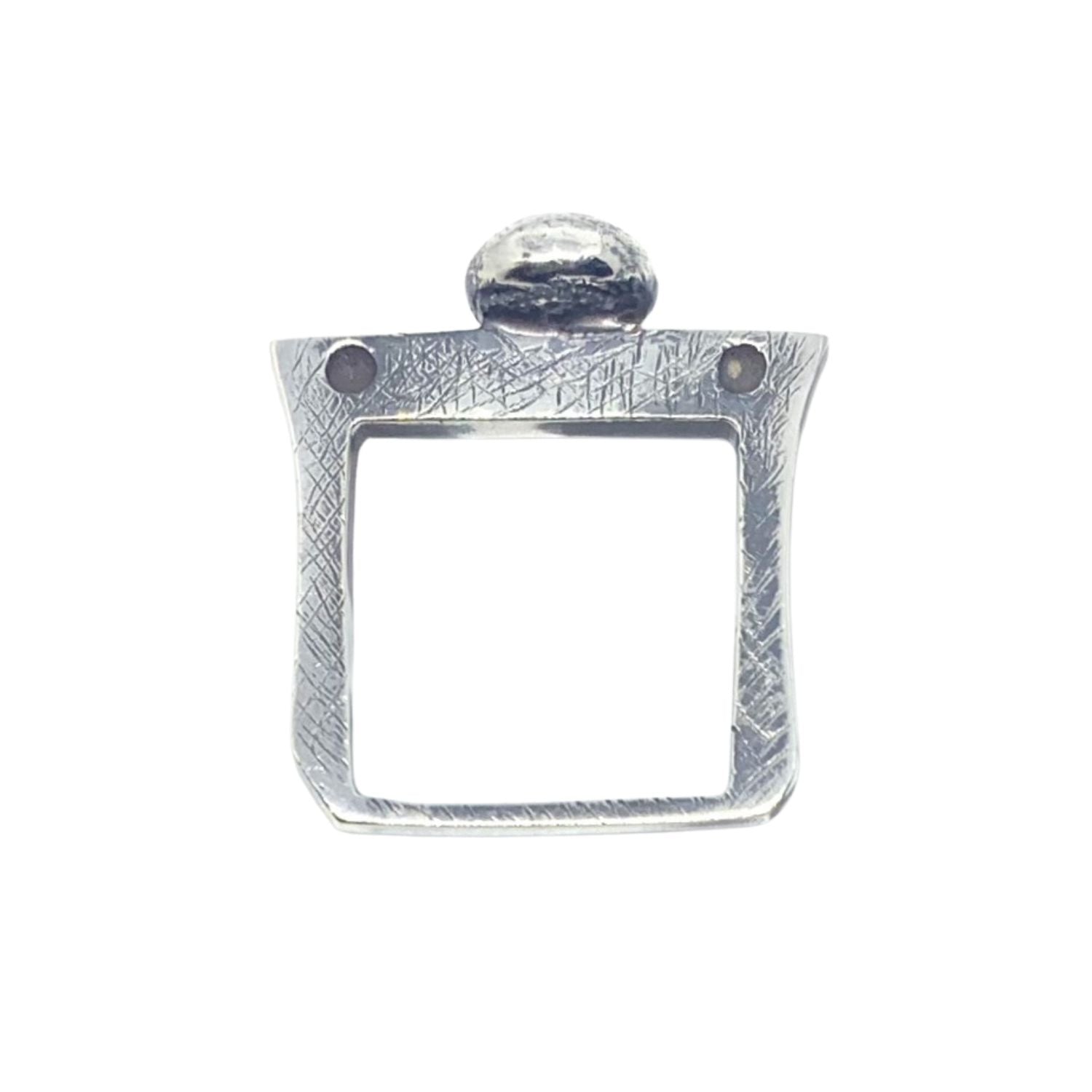 Side profile of square pebble ring showing band width and oxidised contrast finish - Tg-Jewellery By Tamara Gervasio