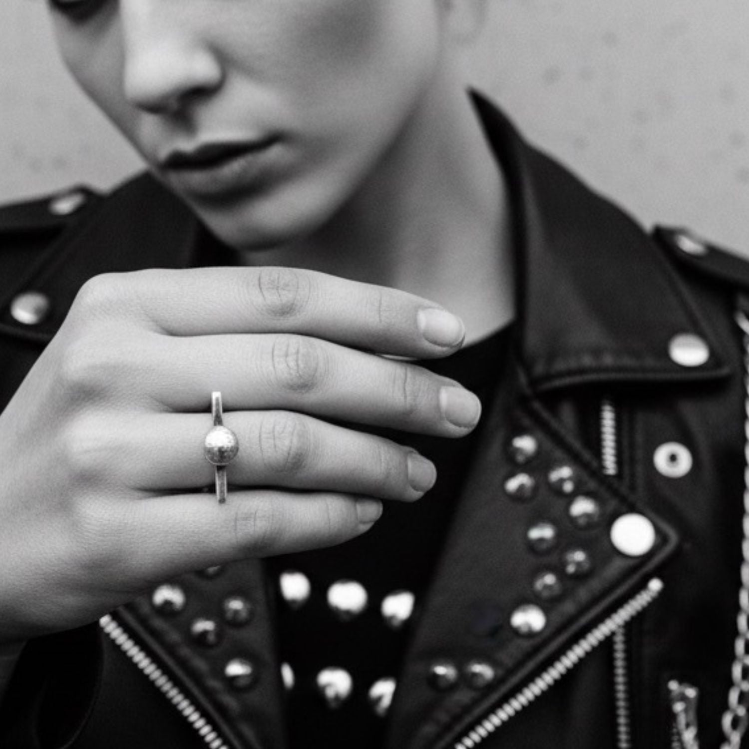 Square pebble ring worn on hand showing scale and textured surface detail – TG-Jewellery by Tamara Gervasio